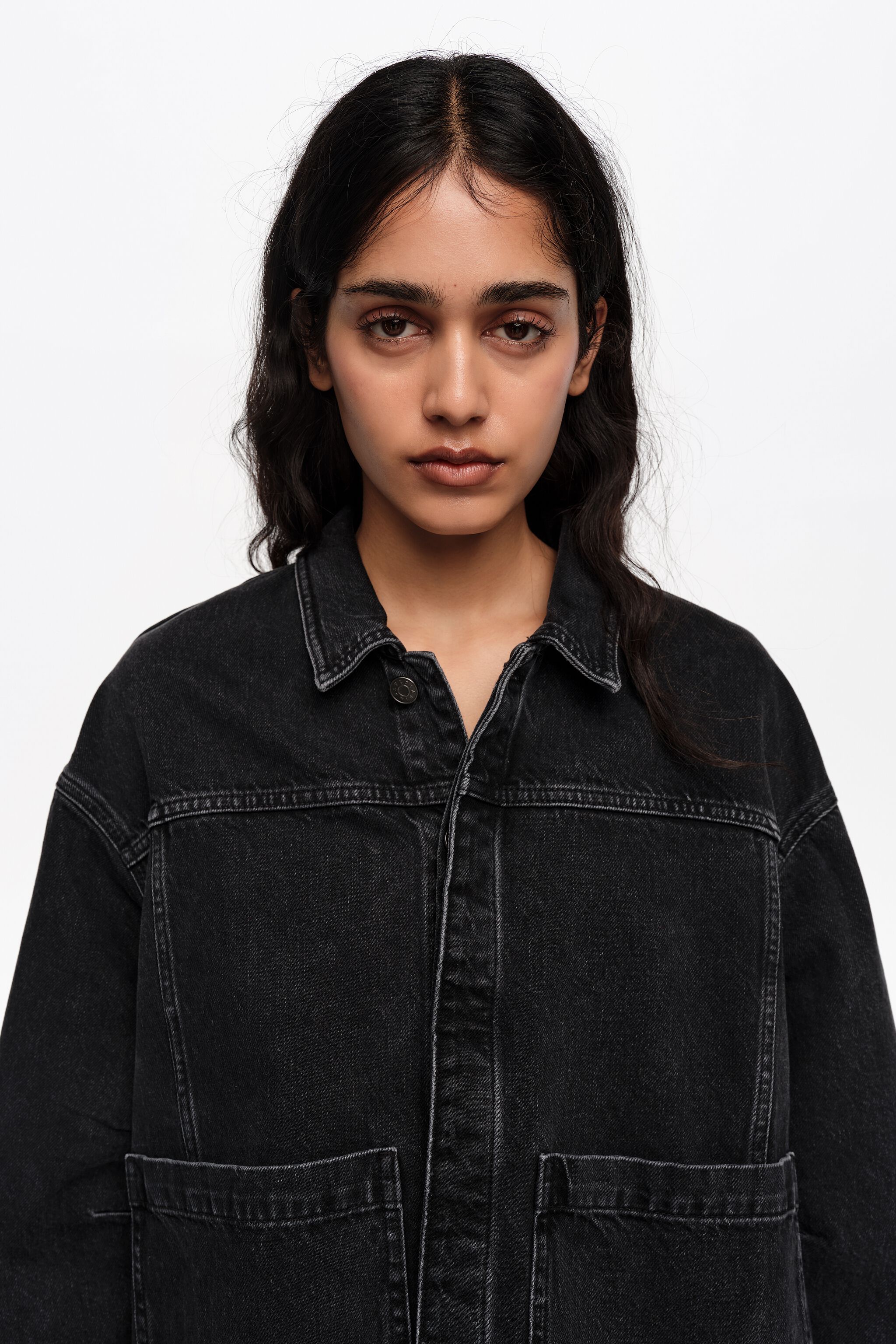 A-line washed denim jacket