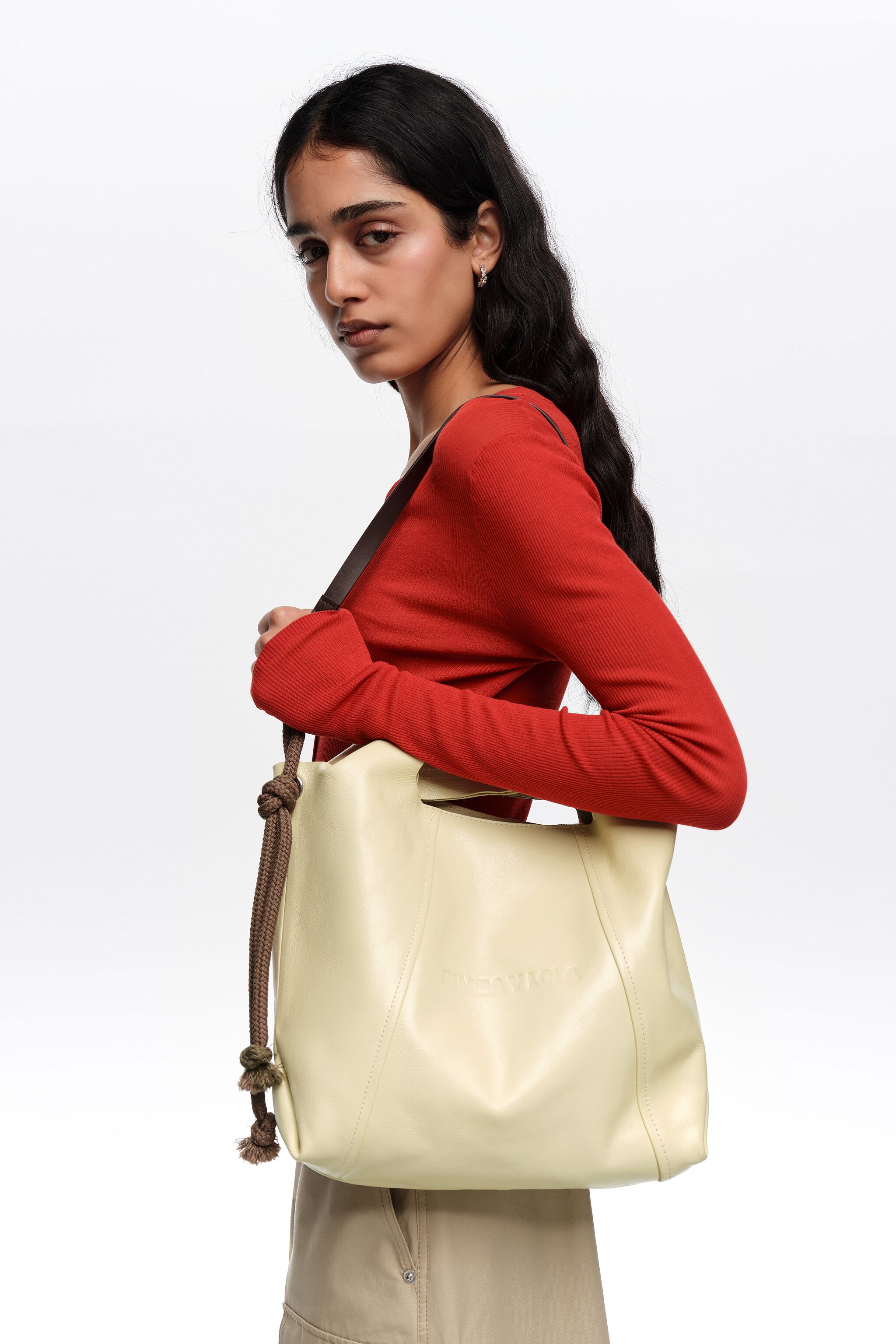 Medium pale yellow leather Paper bag