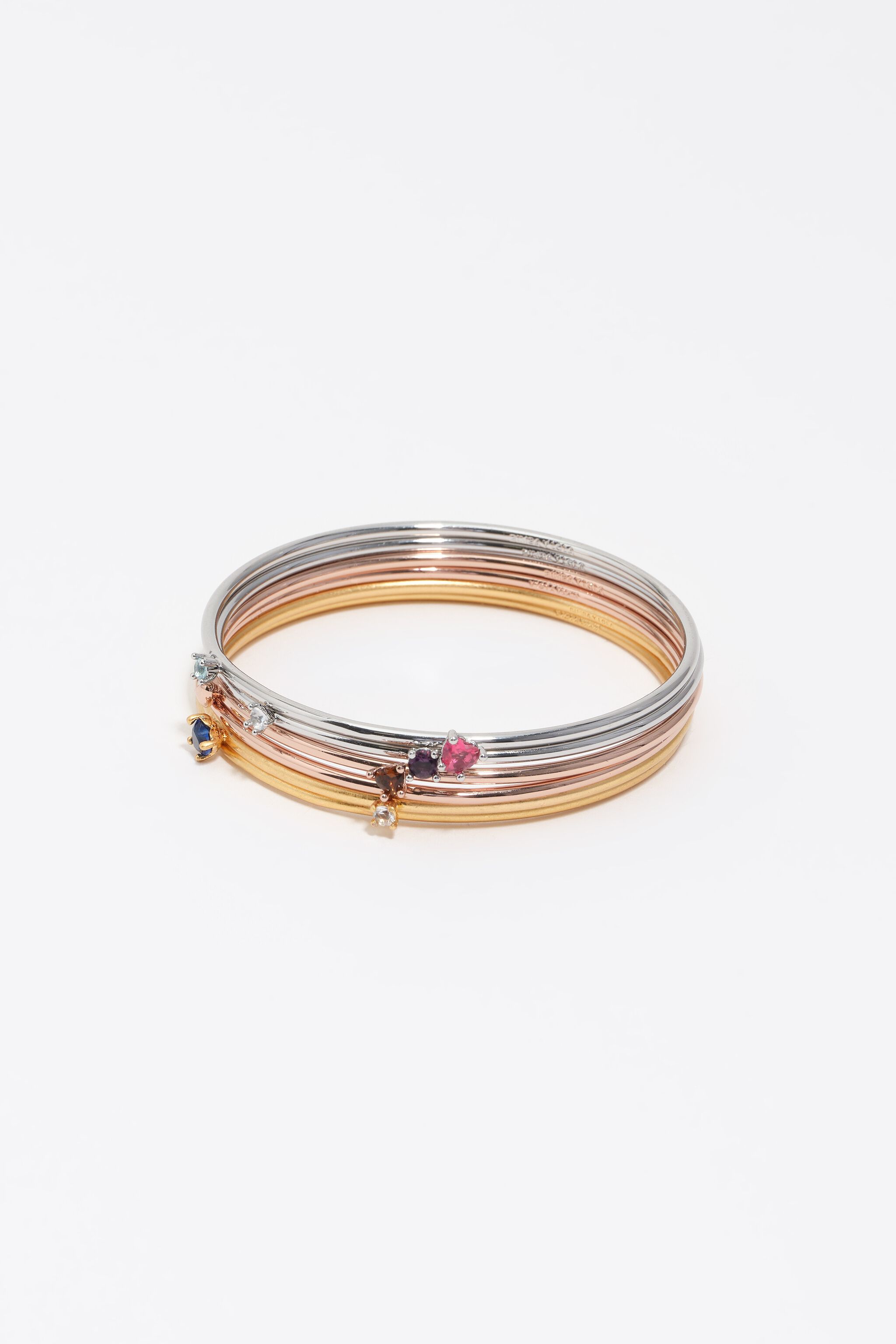 Set of 6 three-tone crystal heart bracelets