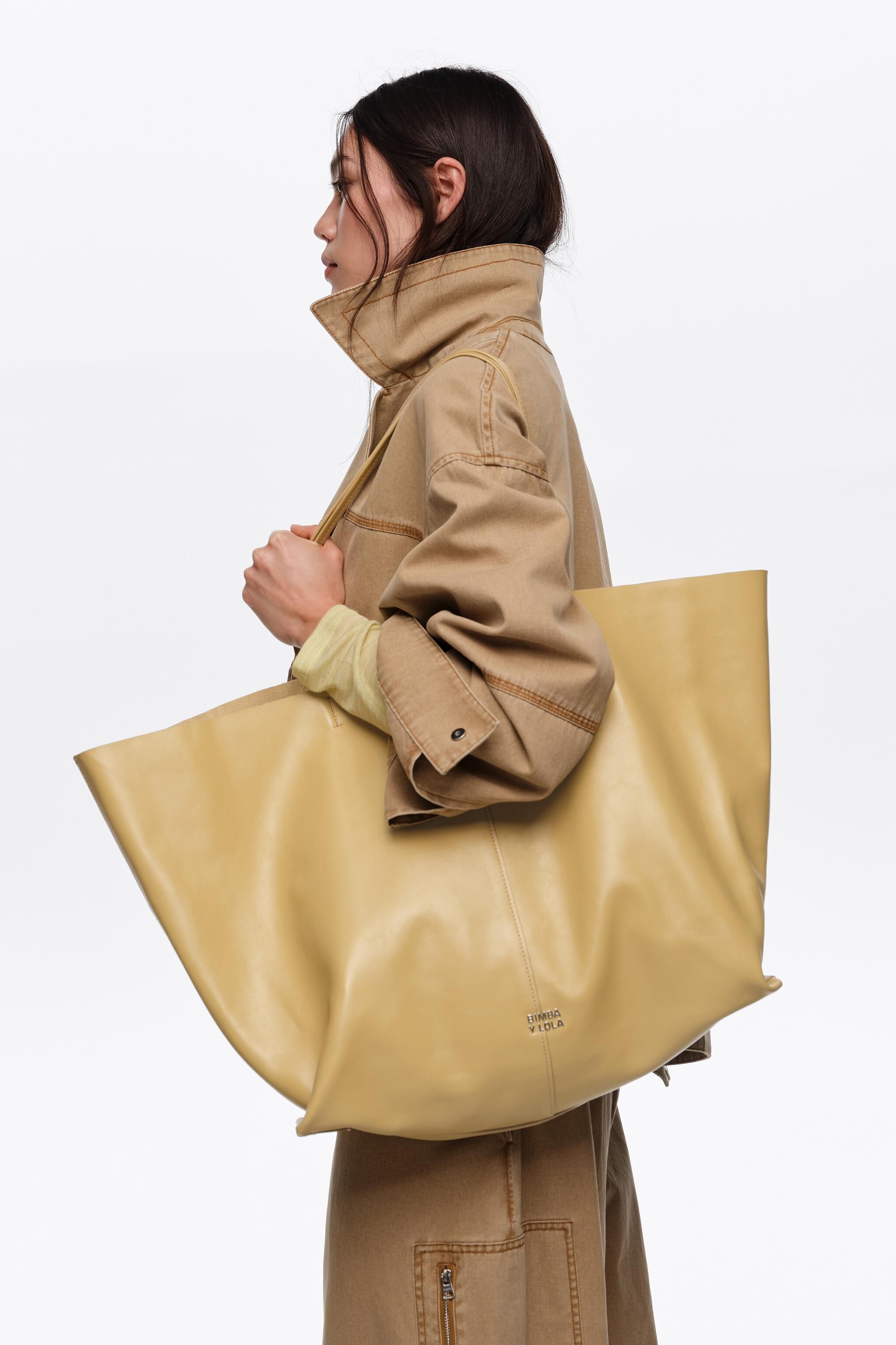 Oatmeal leather maxi shopper bag