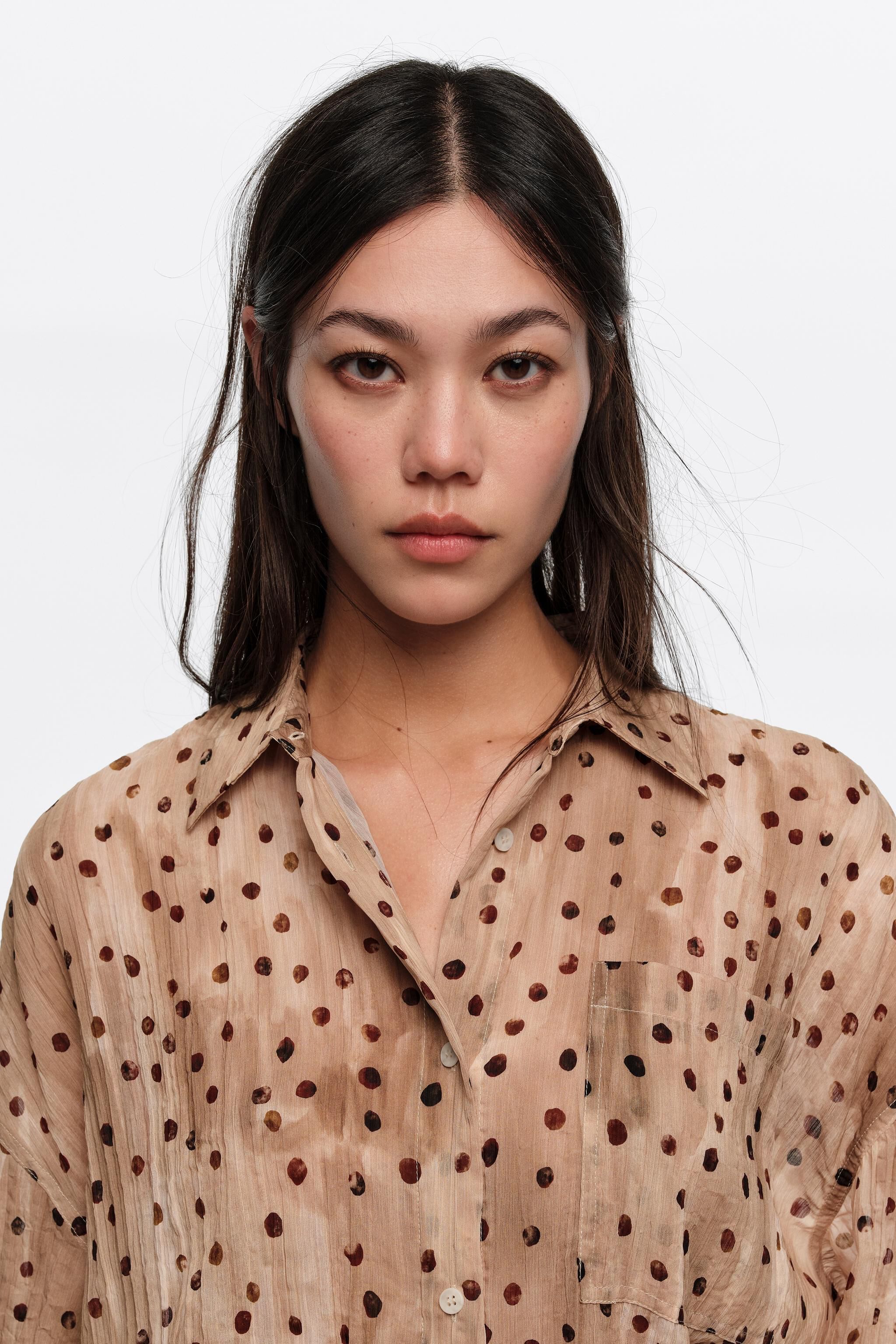 Watercolor Dots short-sleeve pleated shirt