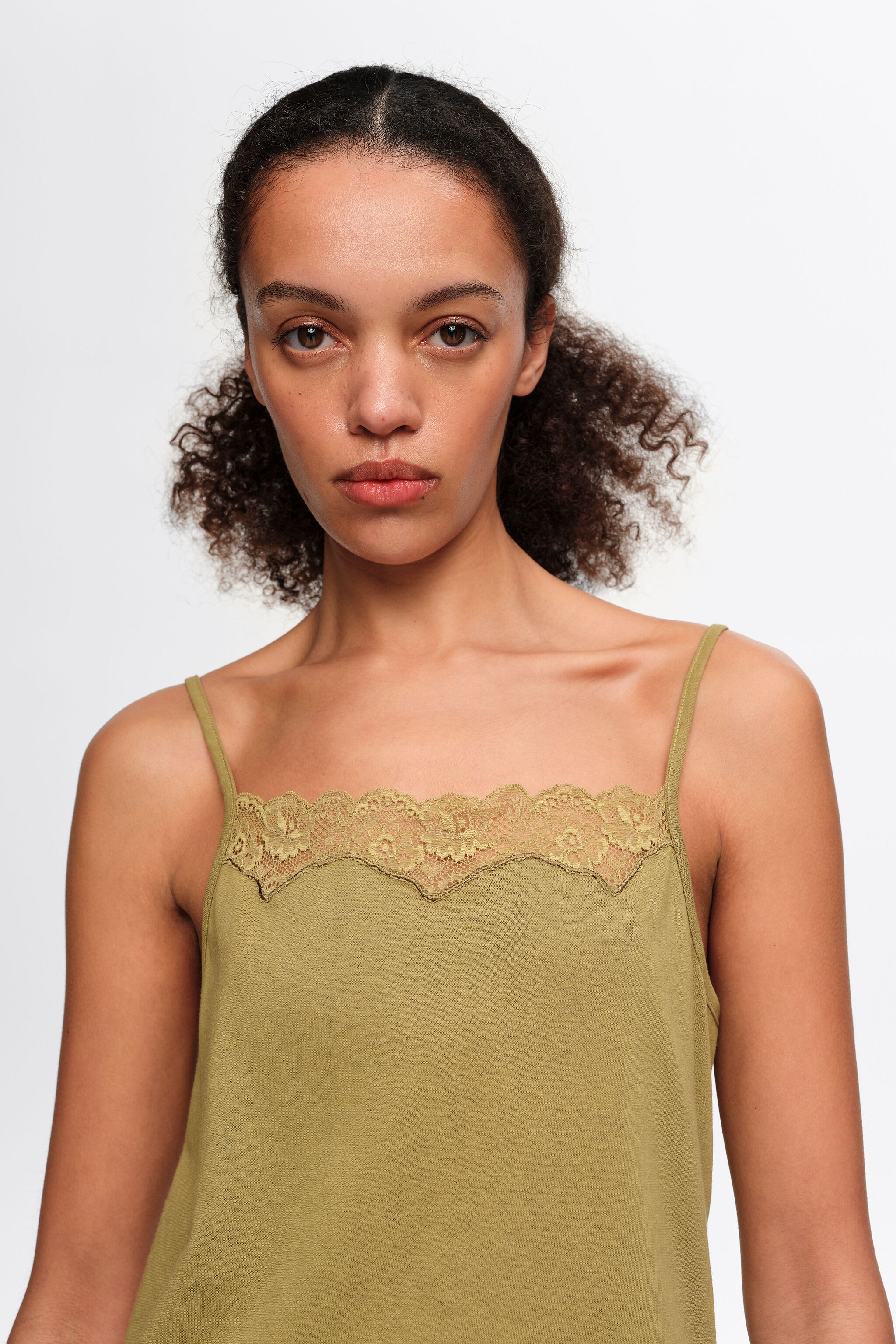 Khaki lace strappy top