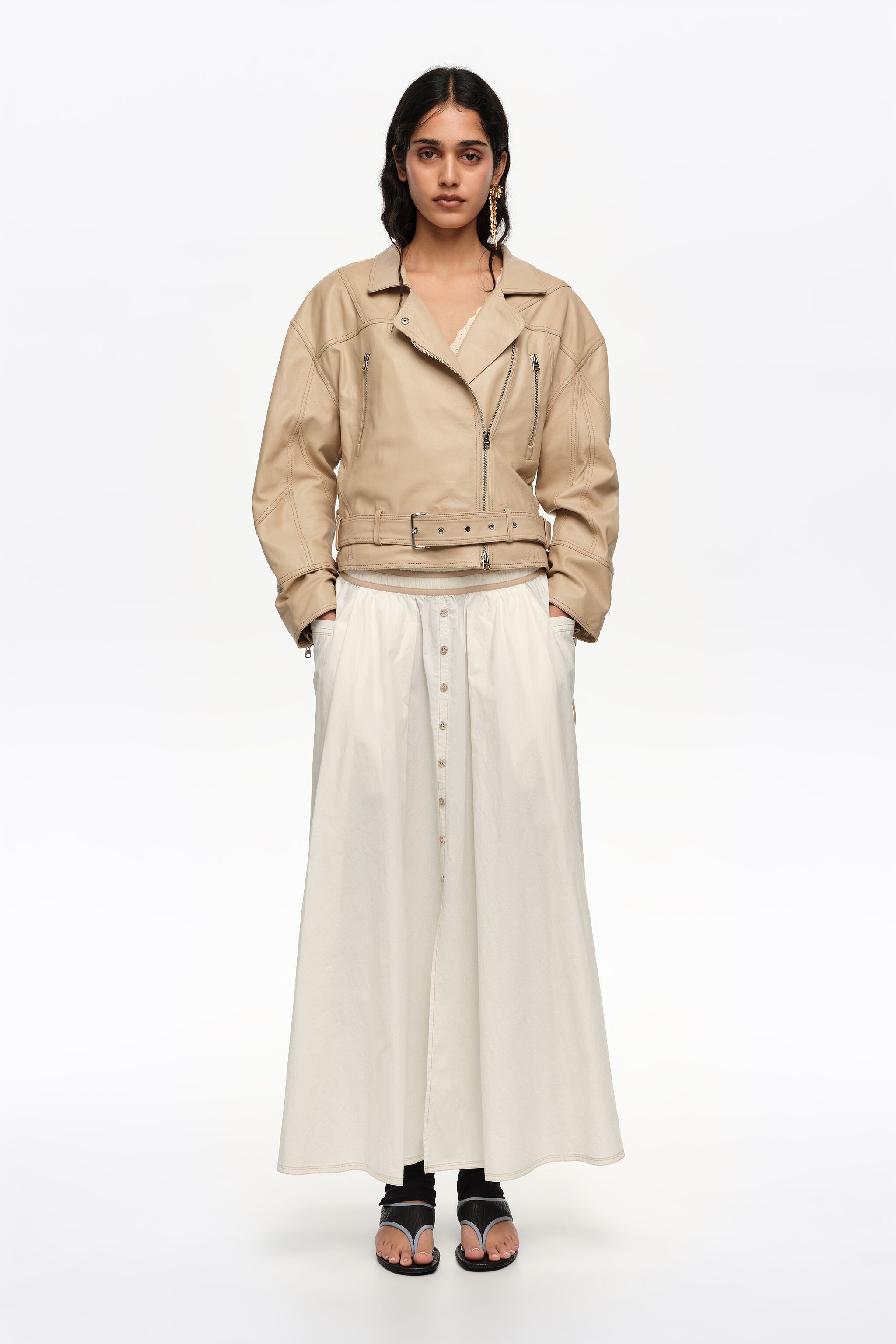 Ivory A-line skirt with buttons