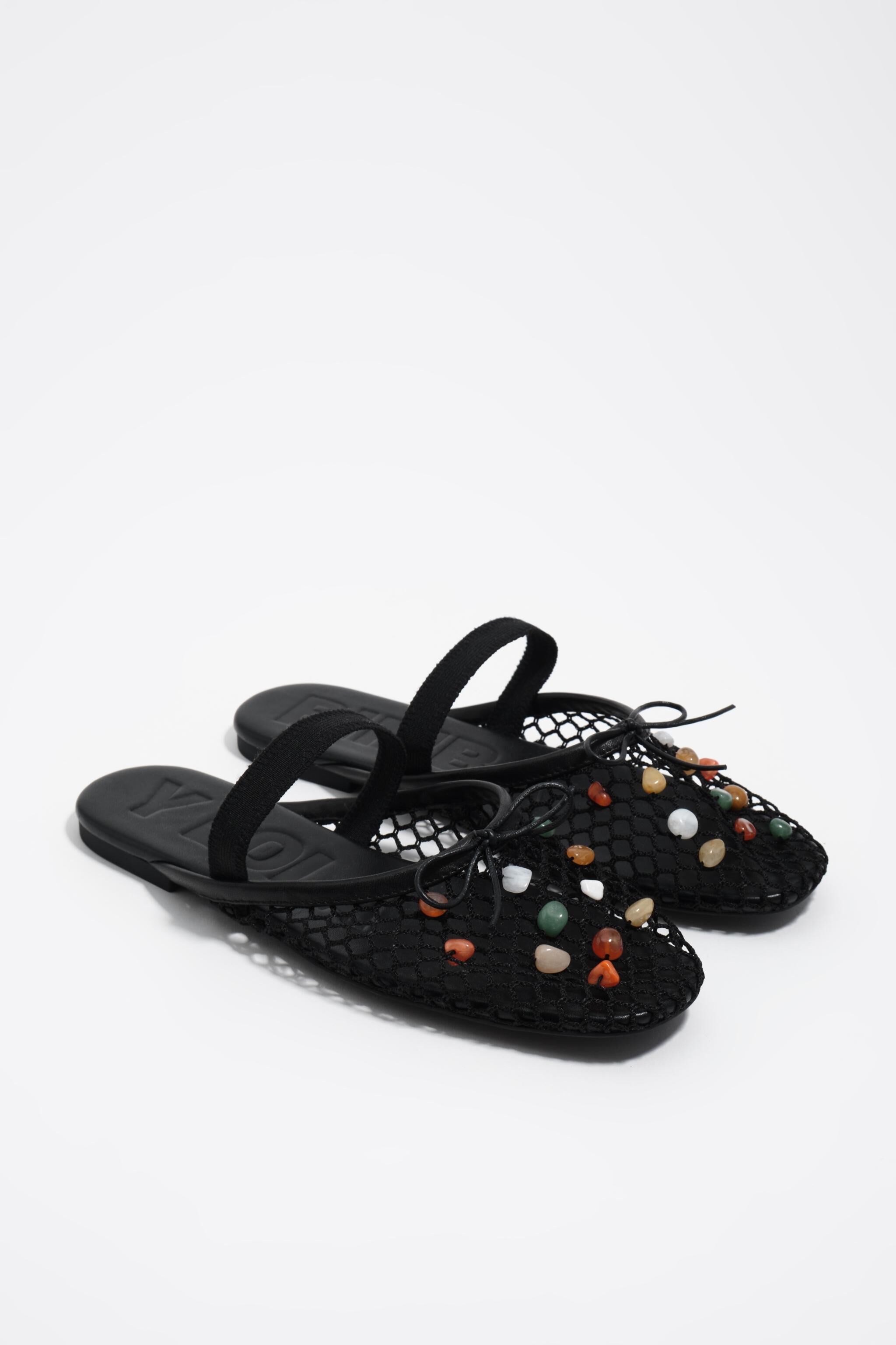 Black mesh slingback ballerina with stones