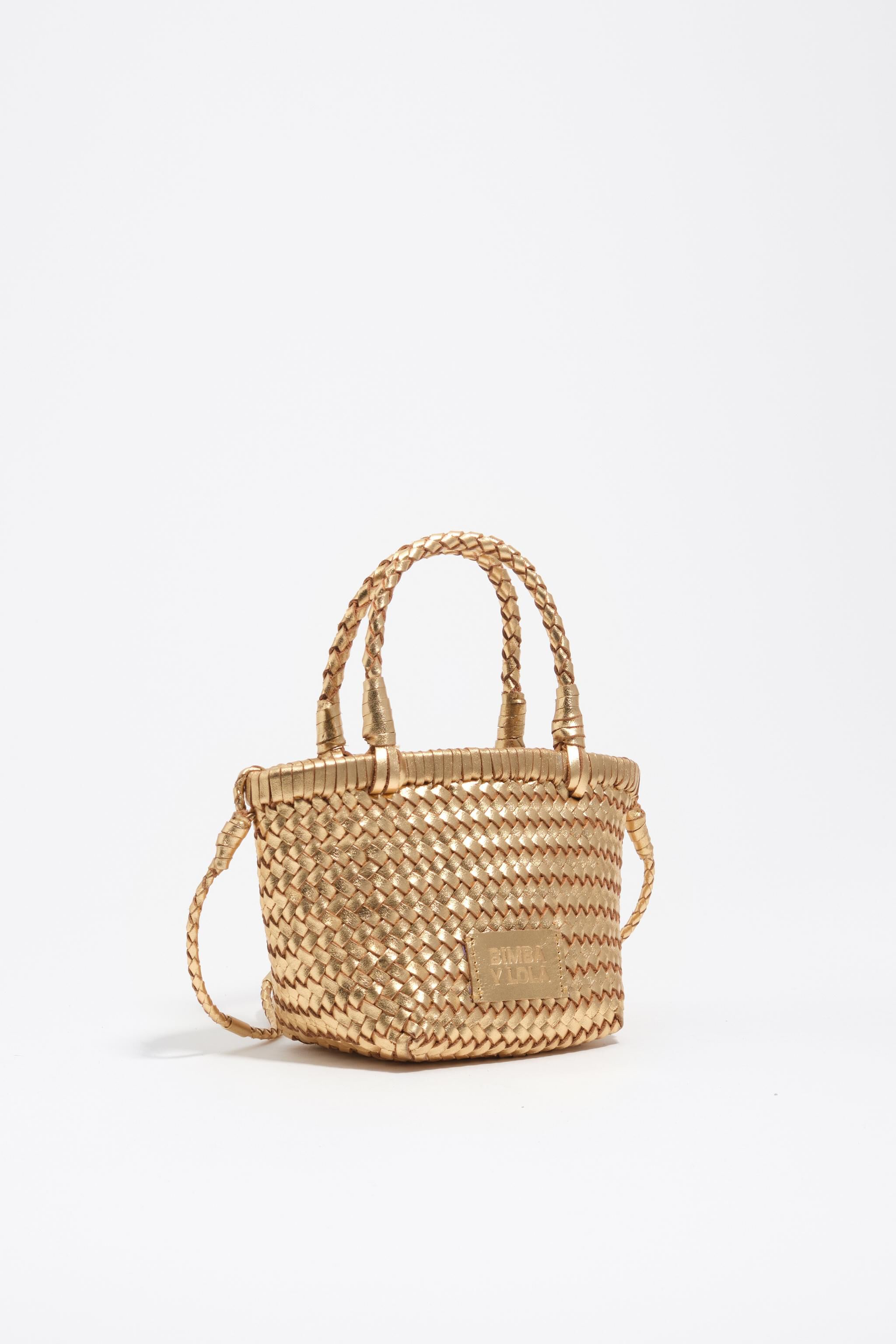 Gold plaited leather mini bag