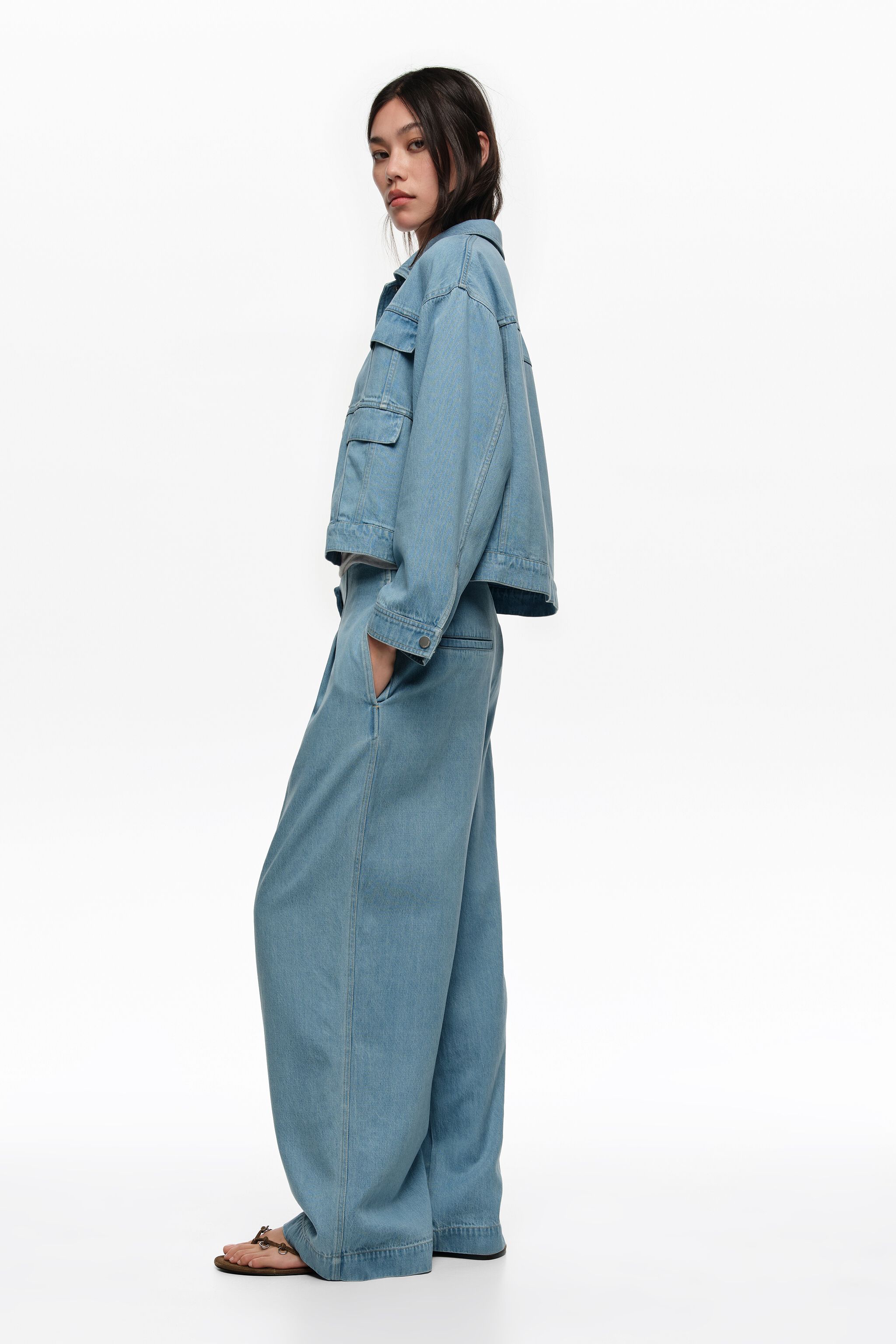 Light blue fluid boxy denim jacket