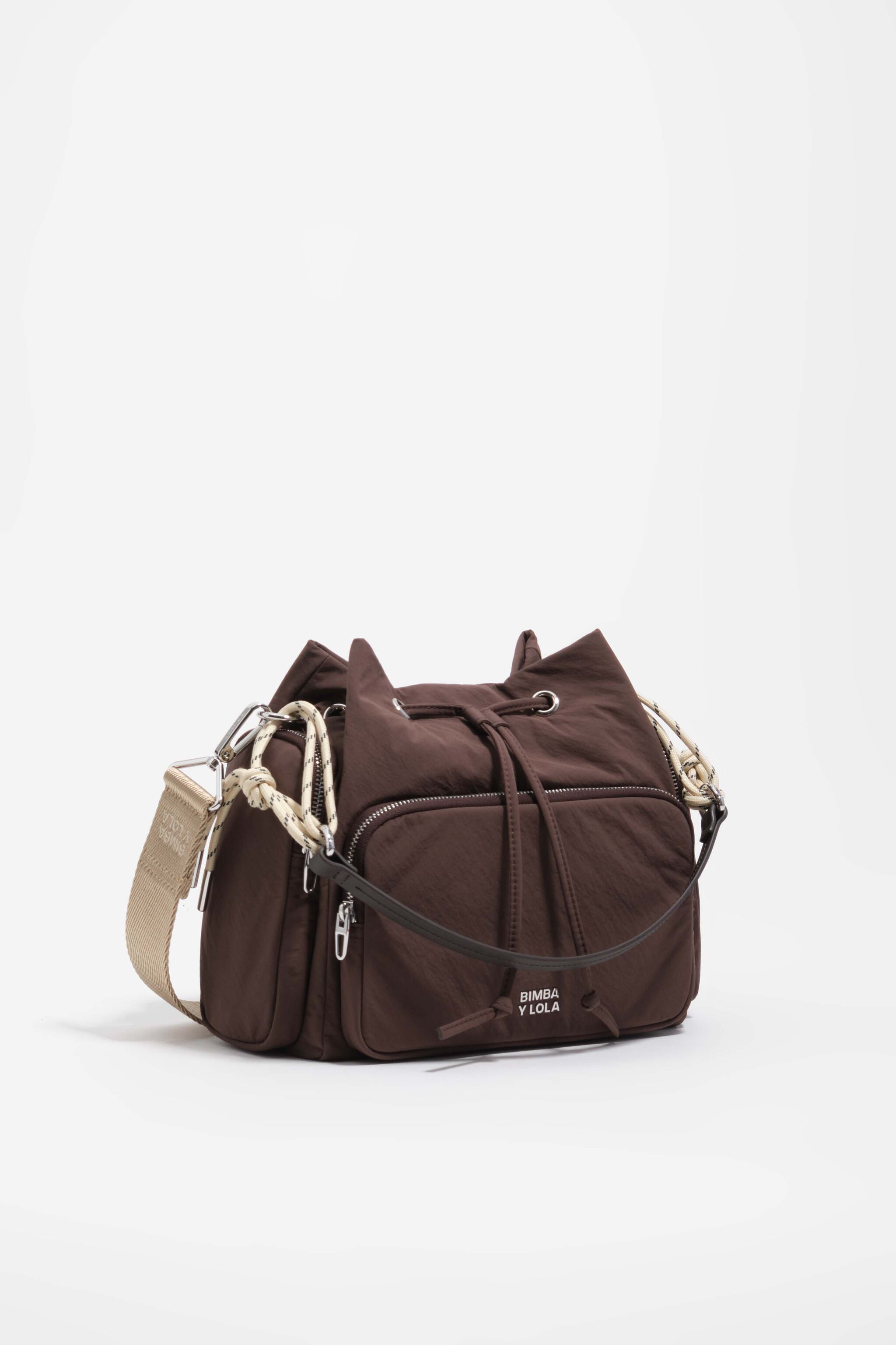 Medium dark brown nylon Pocket bucket bag