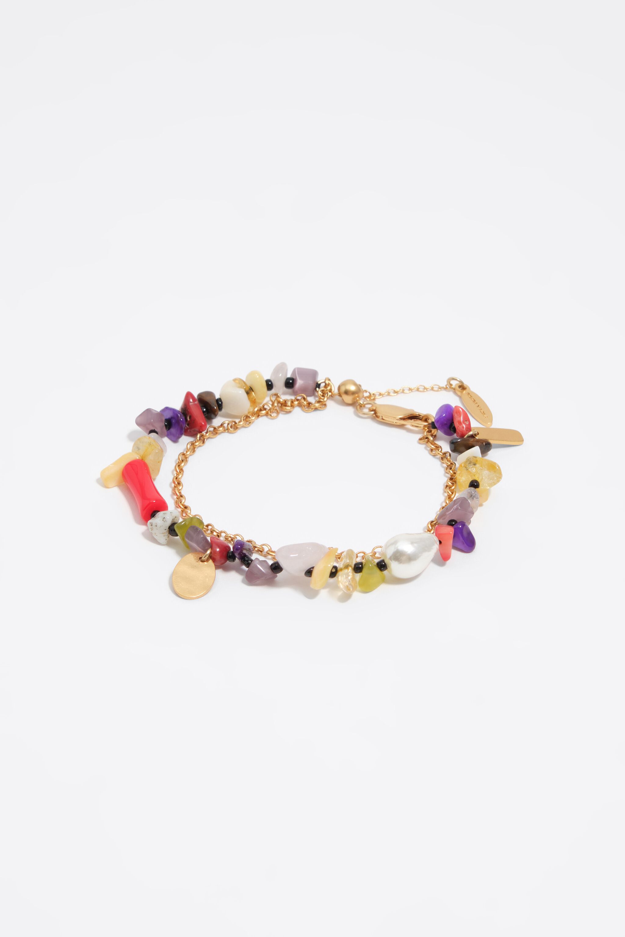 Double-chain bracelet with multicolor stones