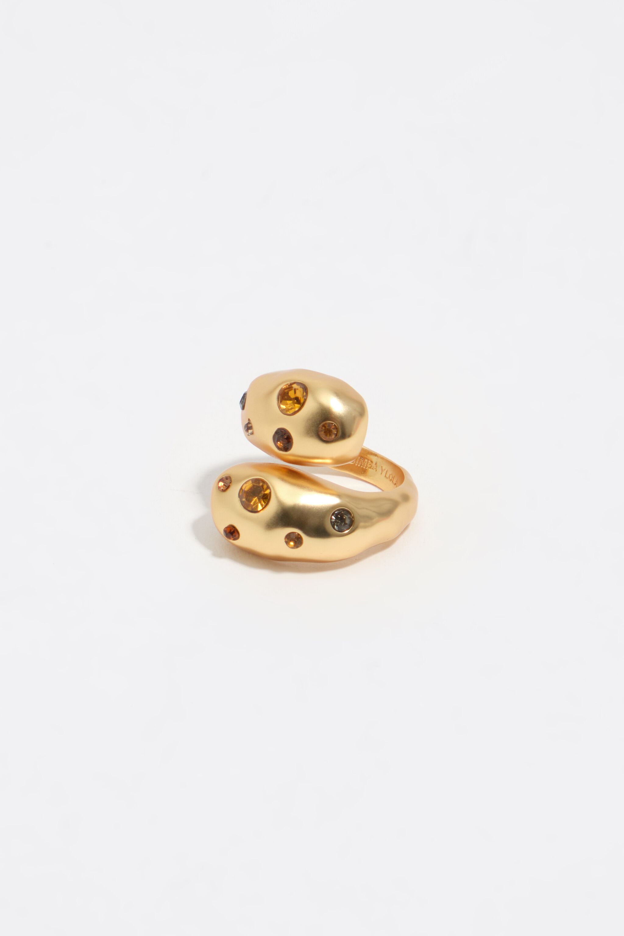 Matte gold textured criss-crossed crystals ring