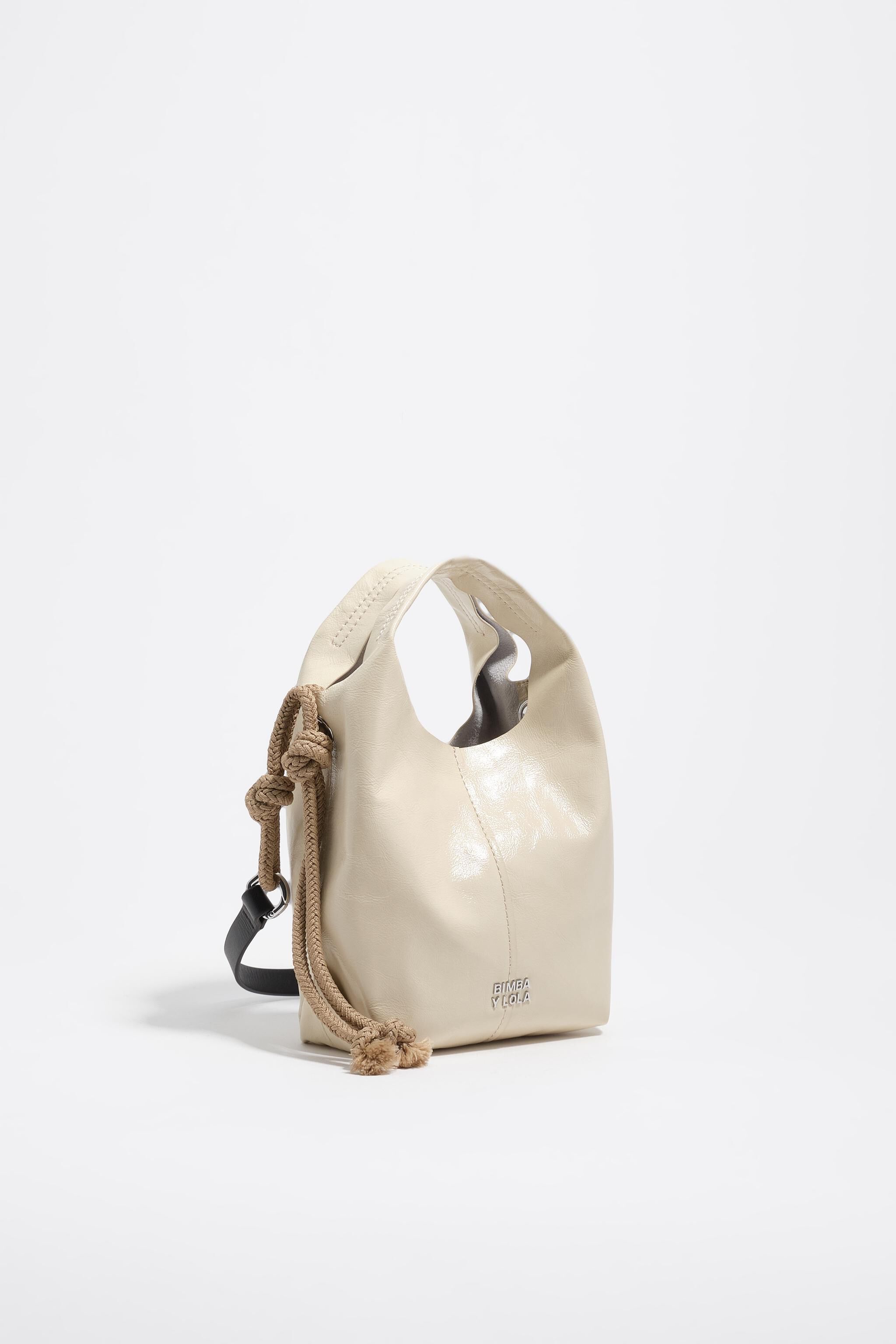 Cream shiny leather mini Paper bag