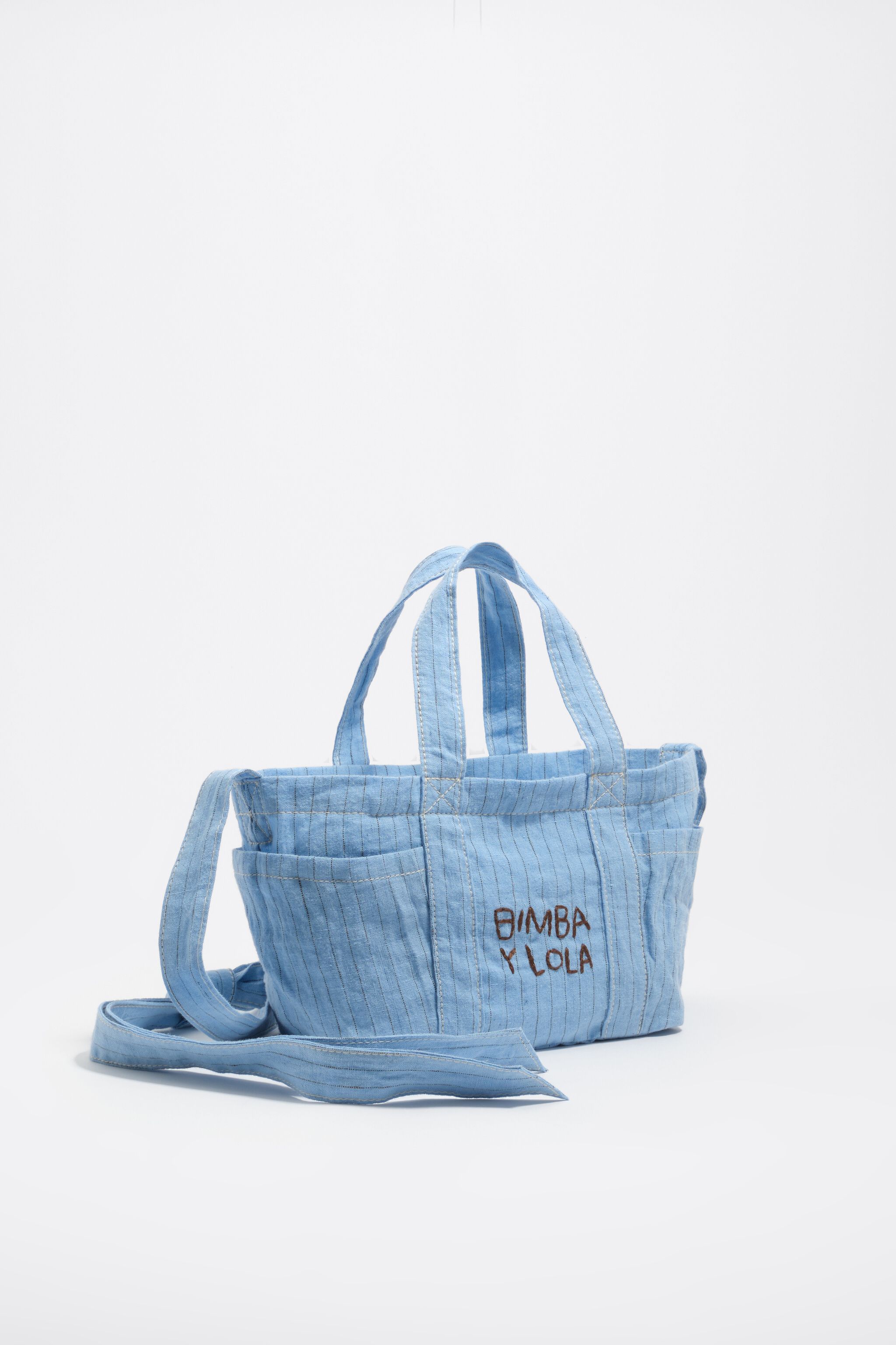 Mini light blue linen crossbody bag