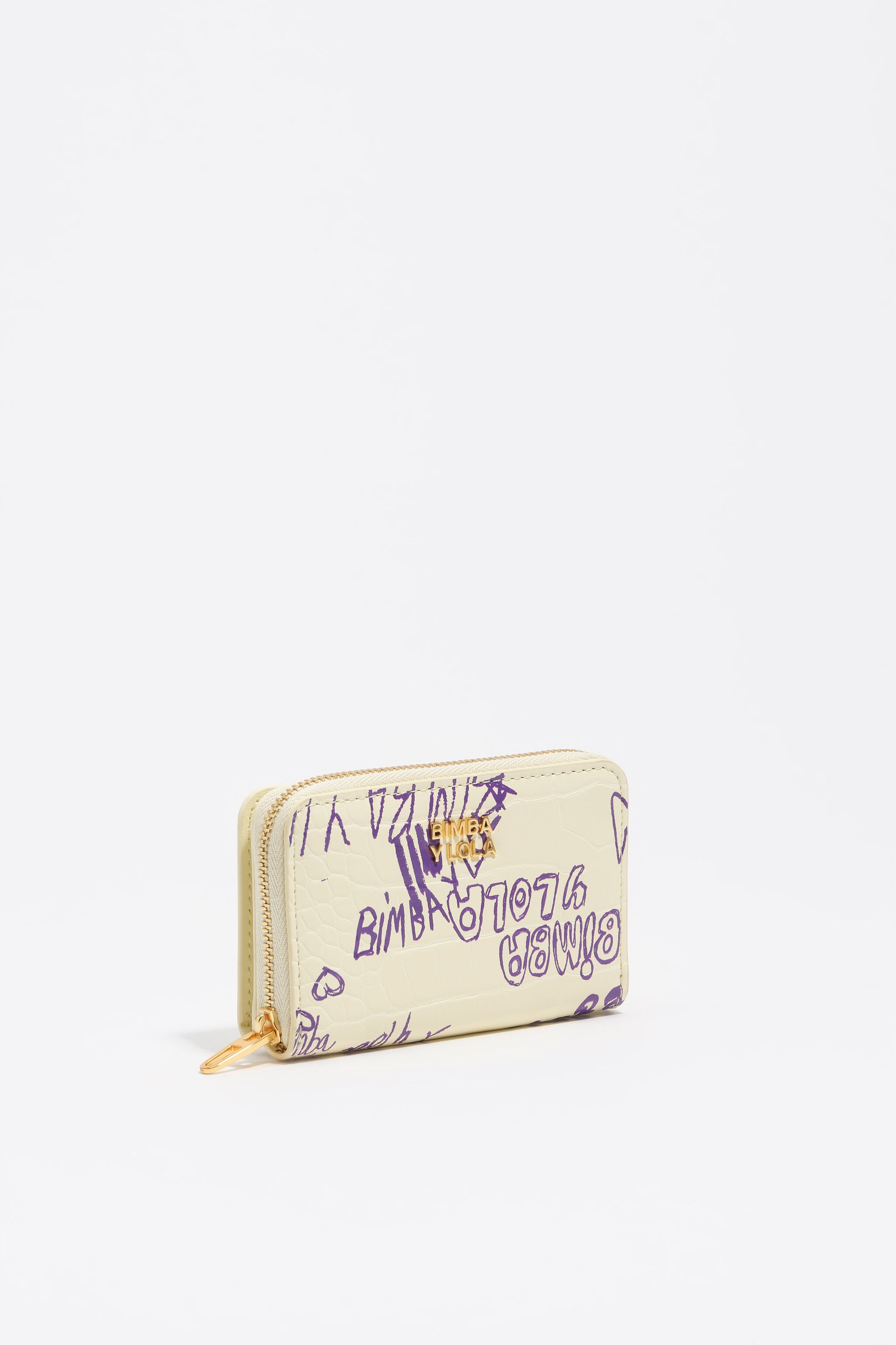 Yellow and purple flap purse with BIMBA logo