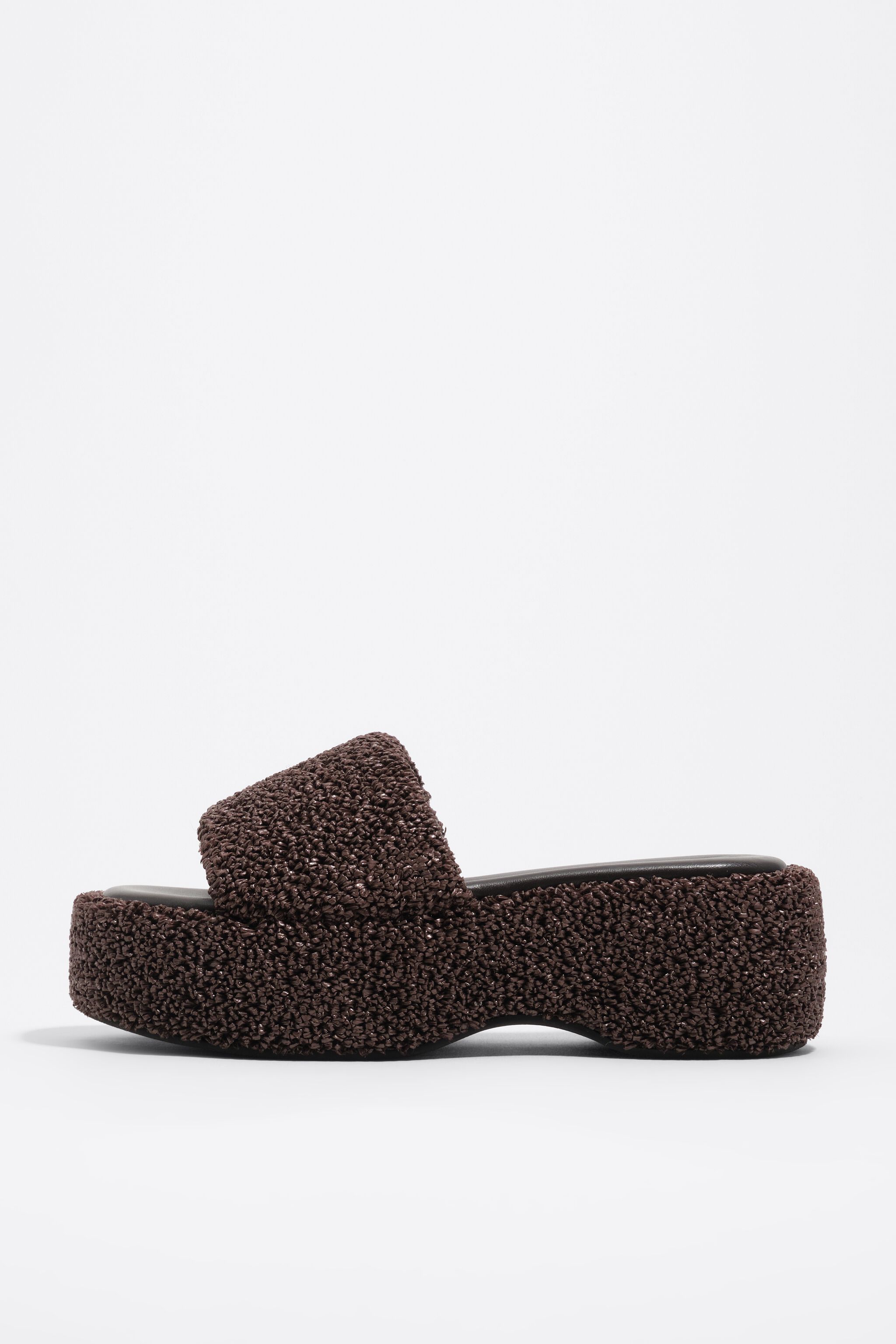 Chocolate fabric high platform sandal
