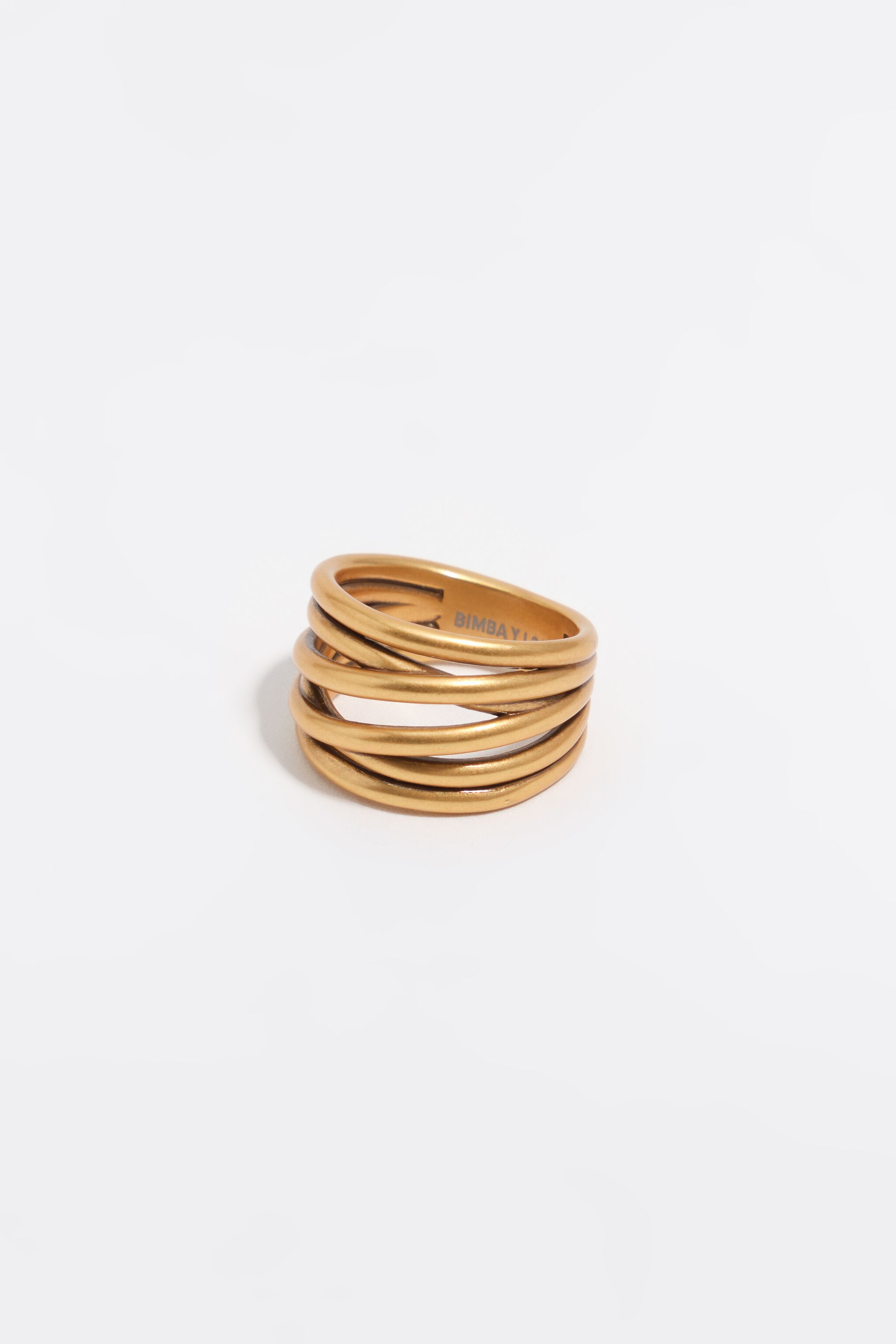 Matte gold crossed bands ring