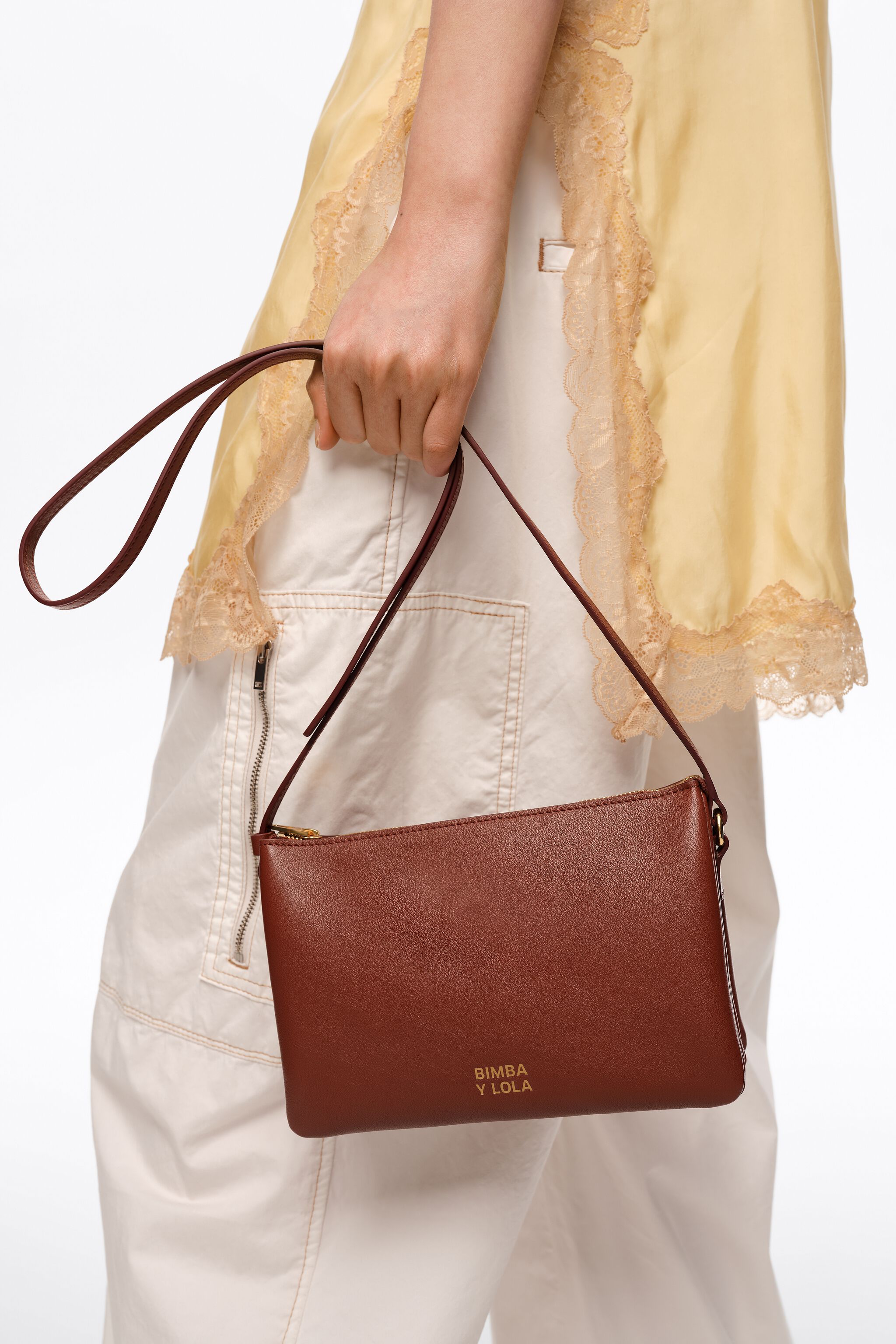 Dark cuoio mini leather triple clutch bag