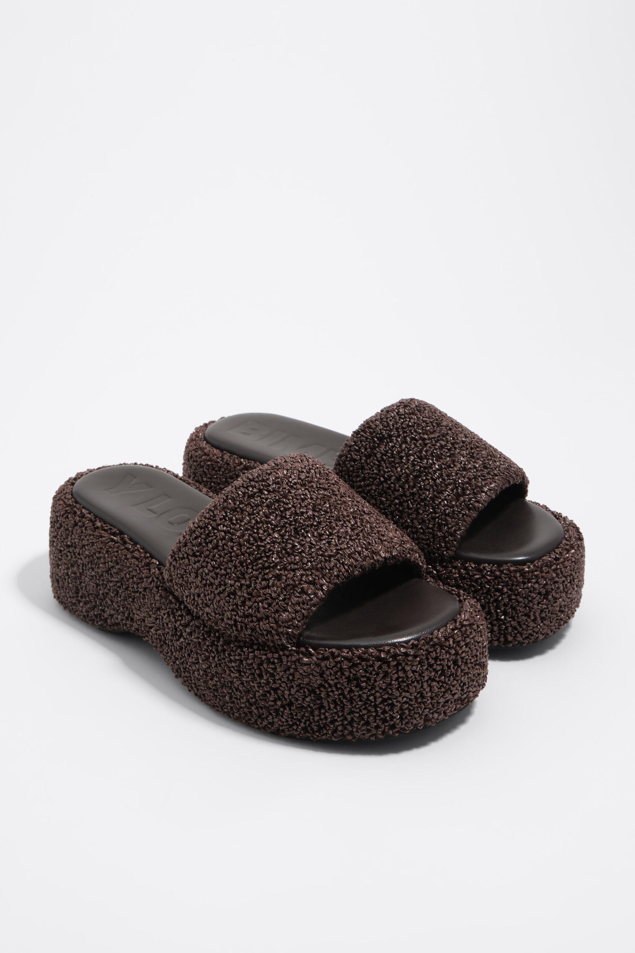 Chocolate fabric high platform sandal