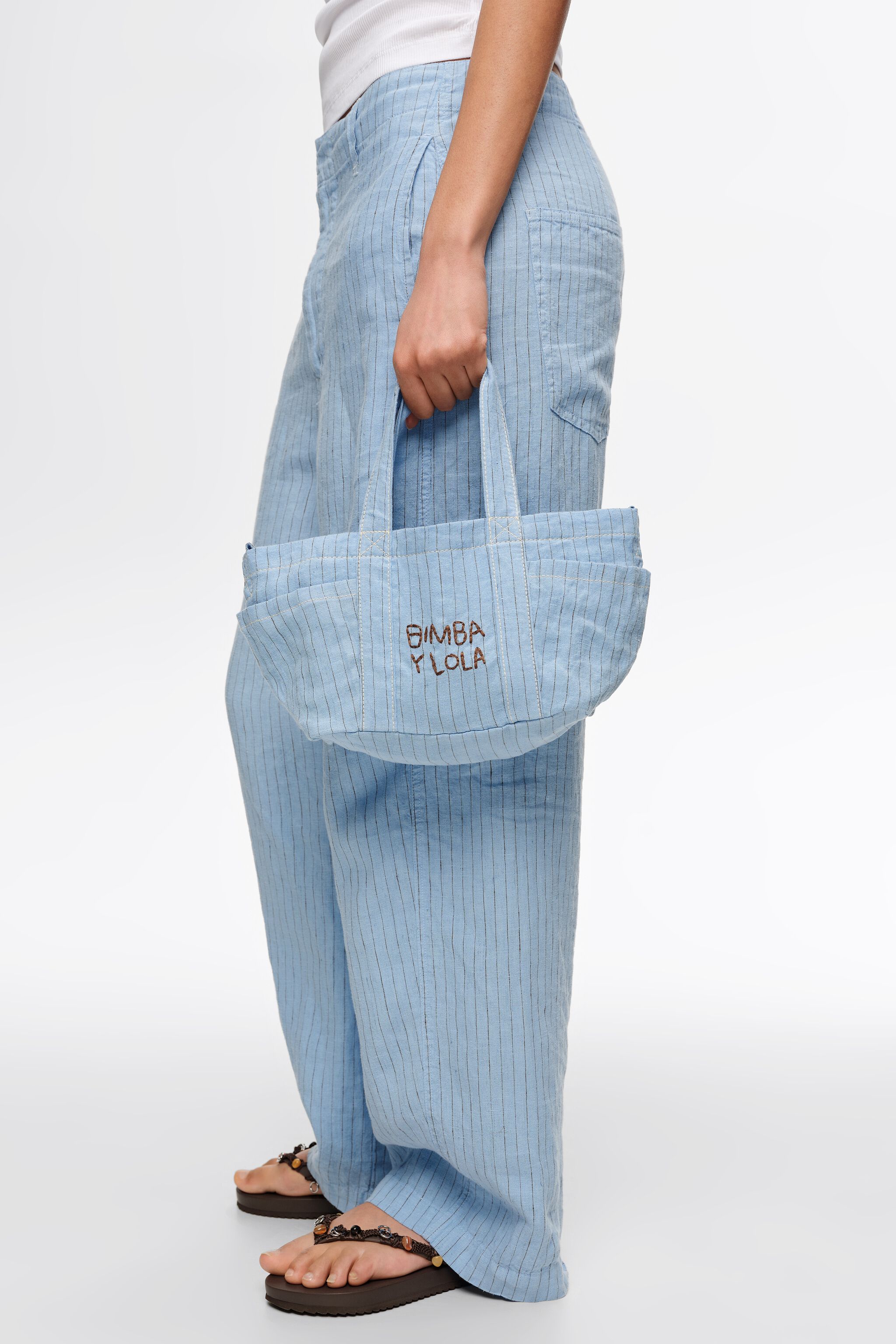 Mini light blue linen crossbody bag