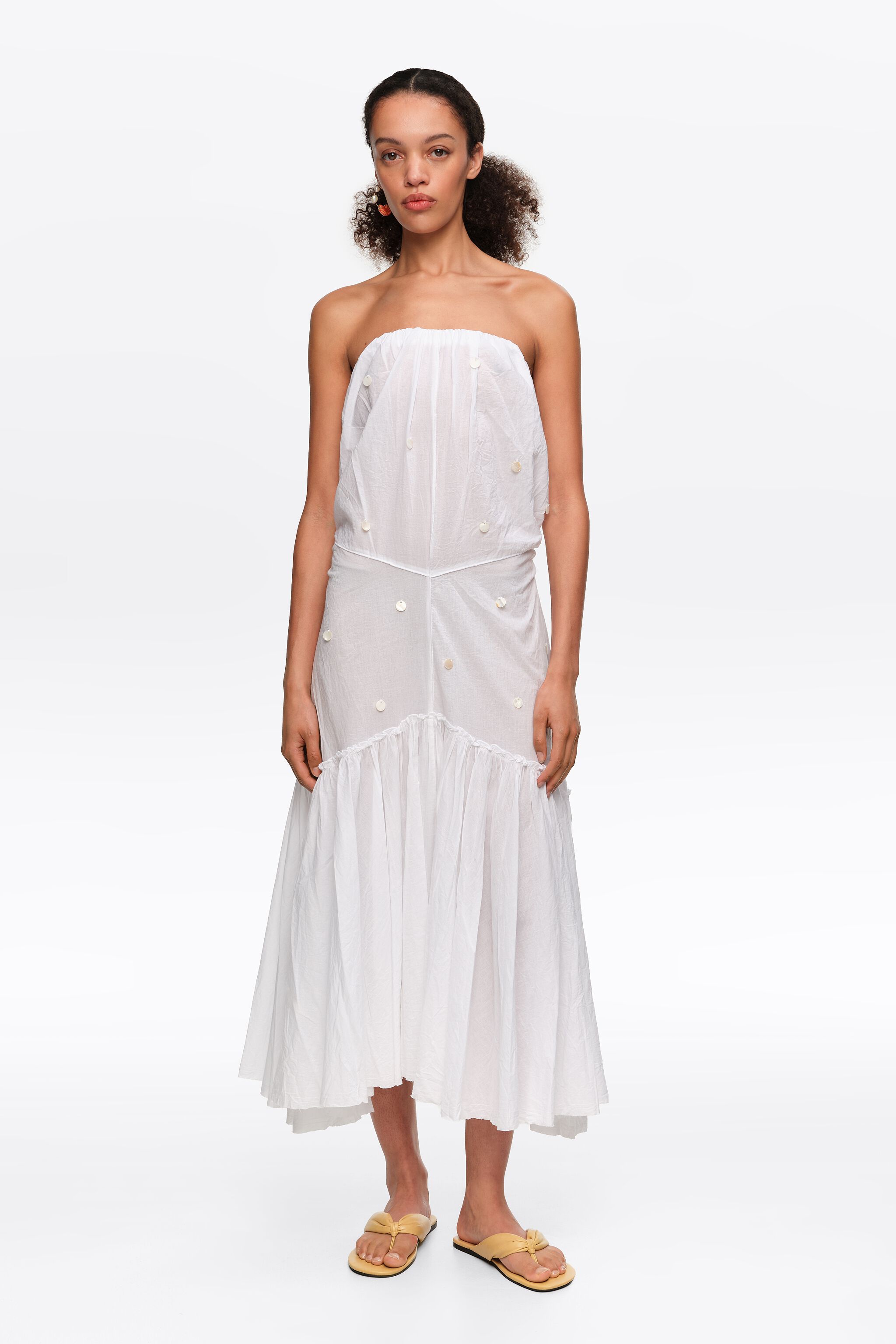 White ruched strapless dress