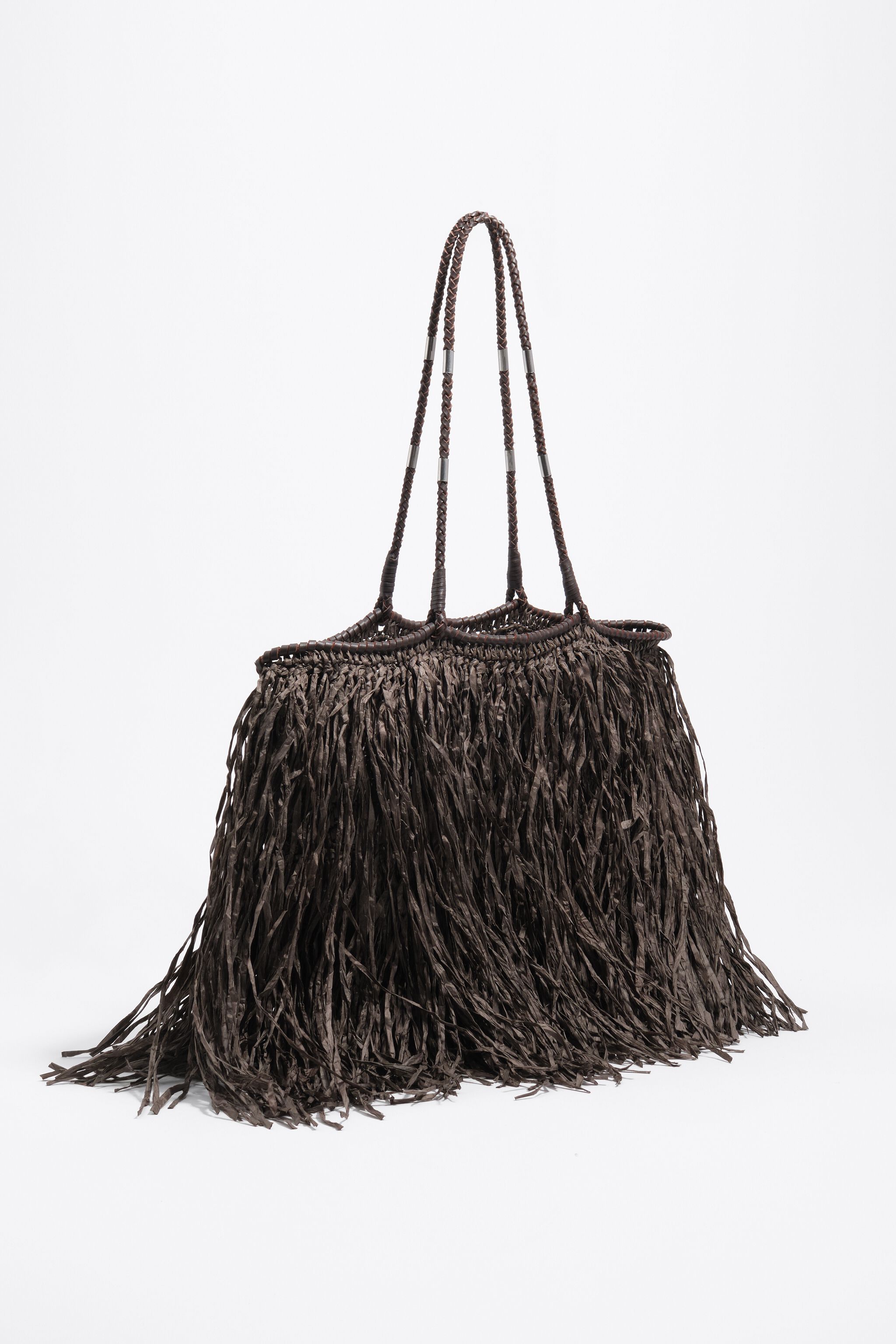 Large chocolate raffia-effect shopper bag
