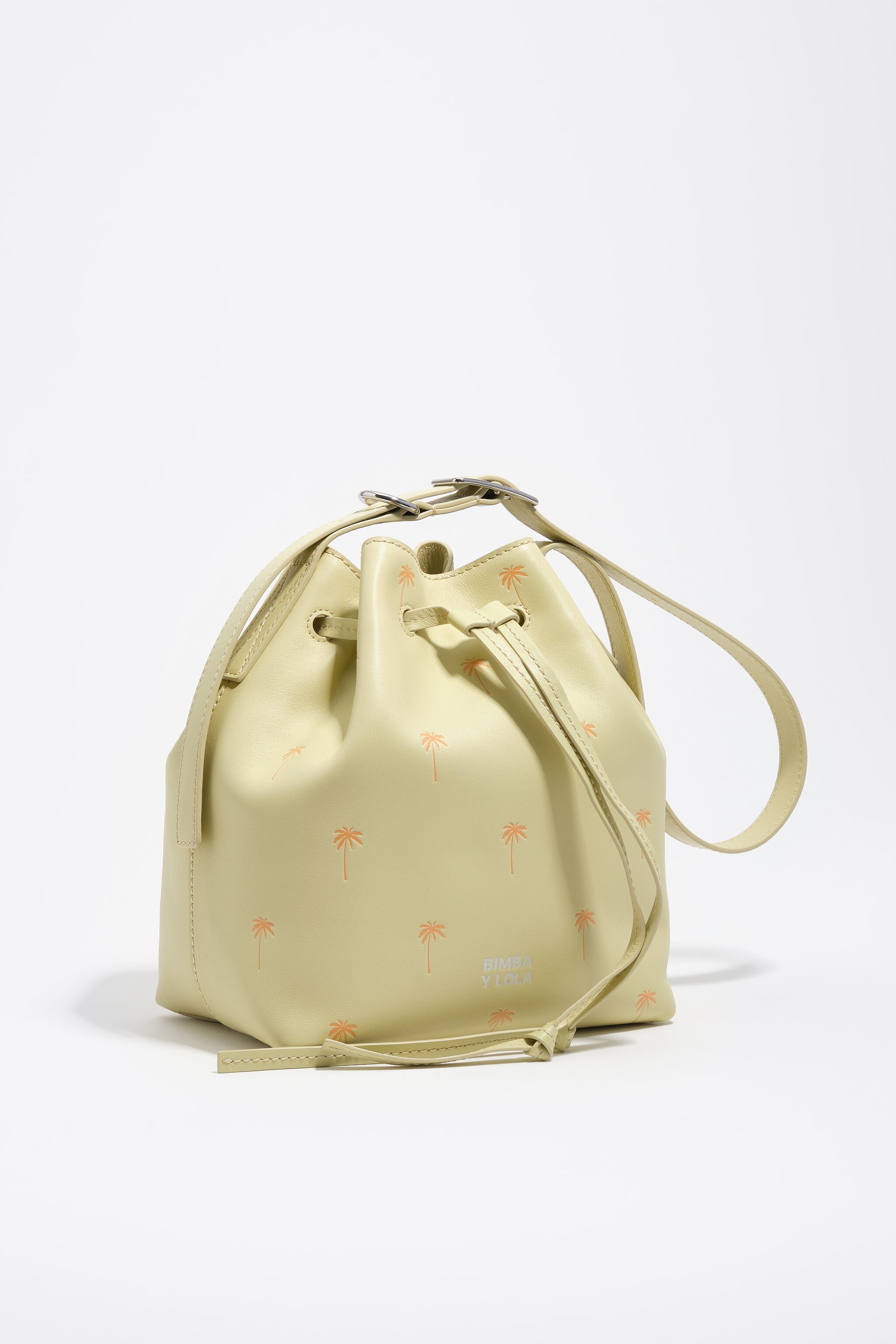 Large Palms pale green leather Carlino bucket bag