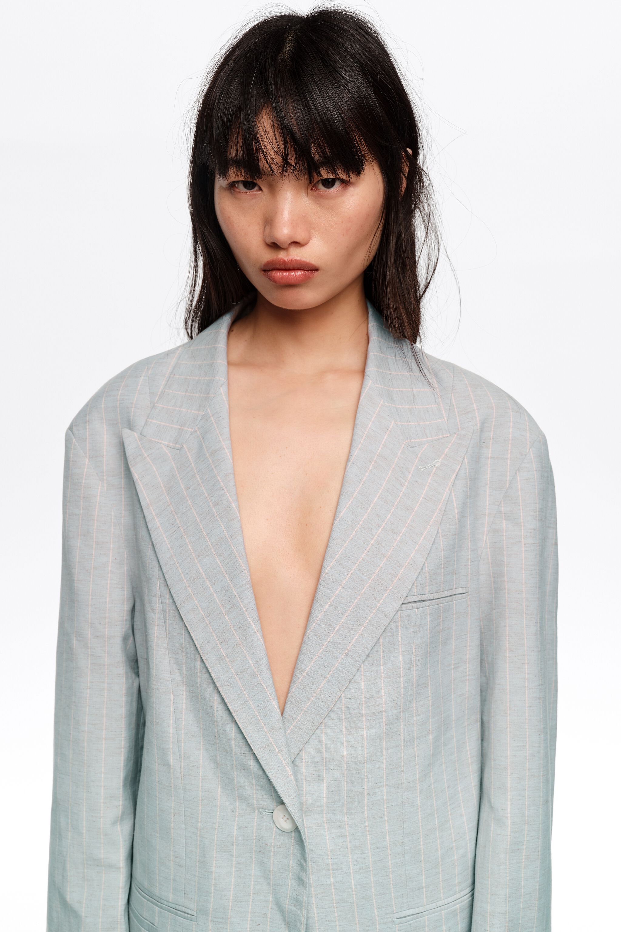 Light gray oversize tailored jacket with stripes