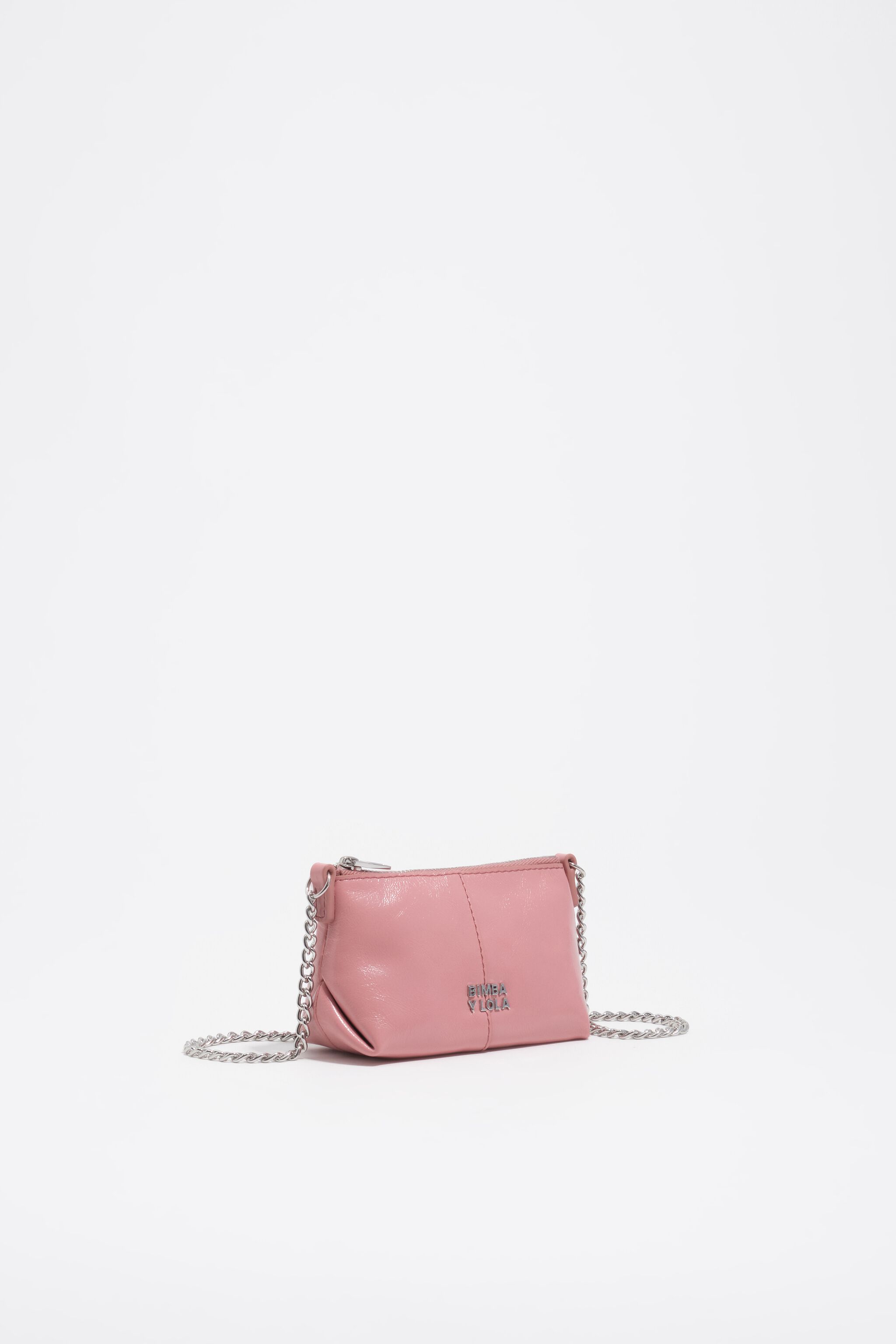 Pink micro leather crossbody bag