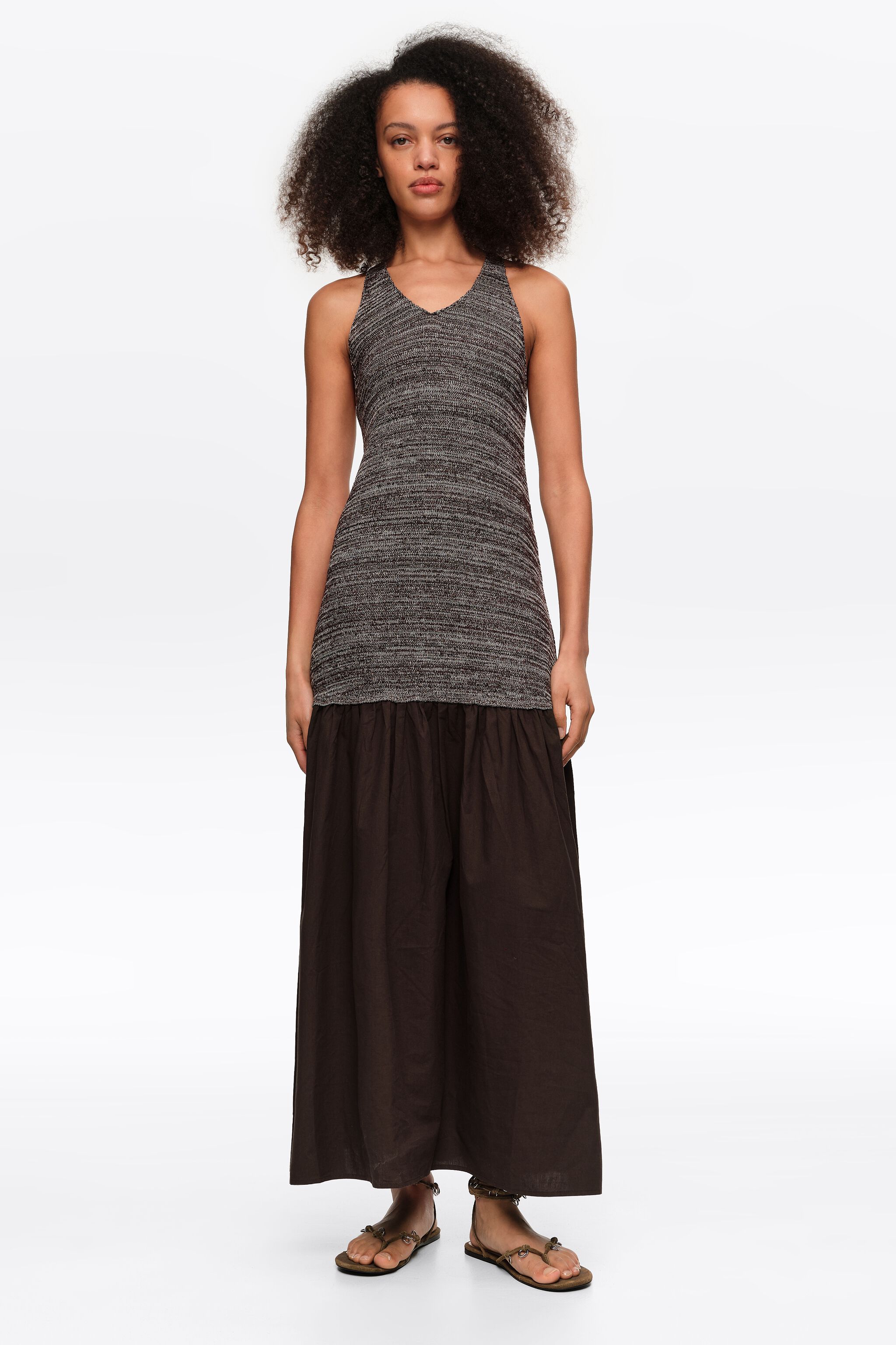 Brown two-material knit dress