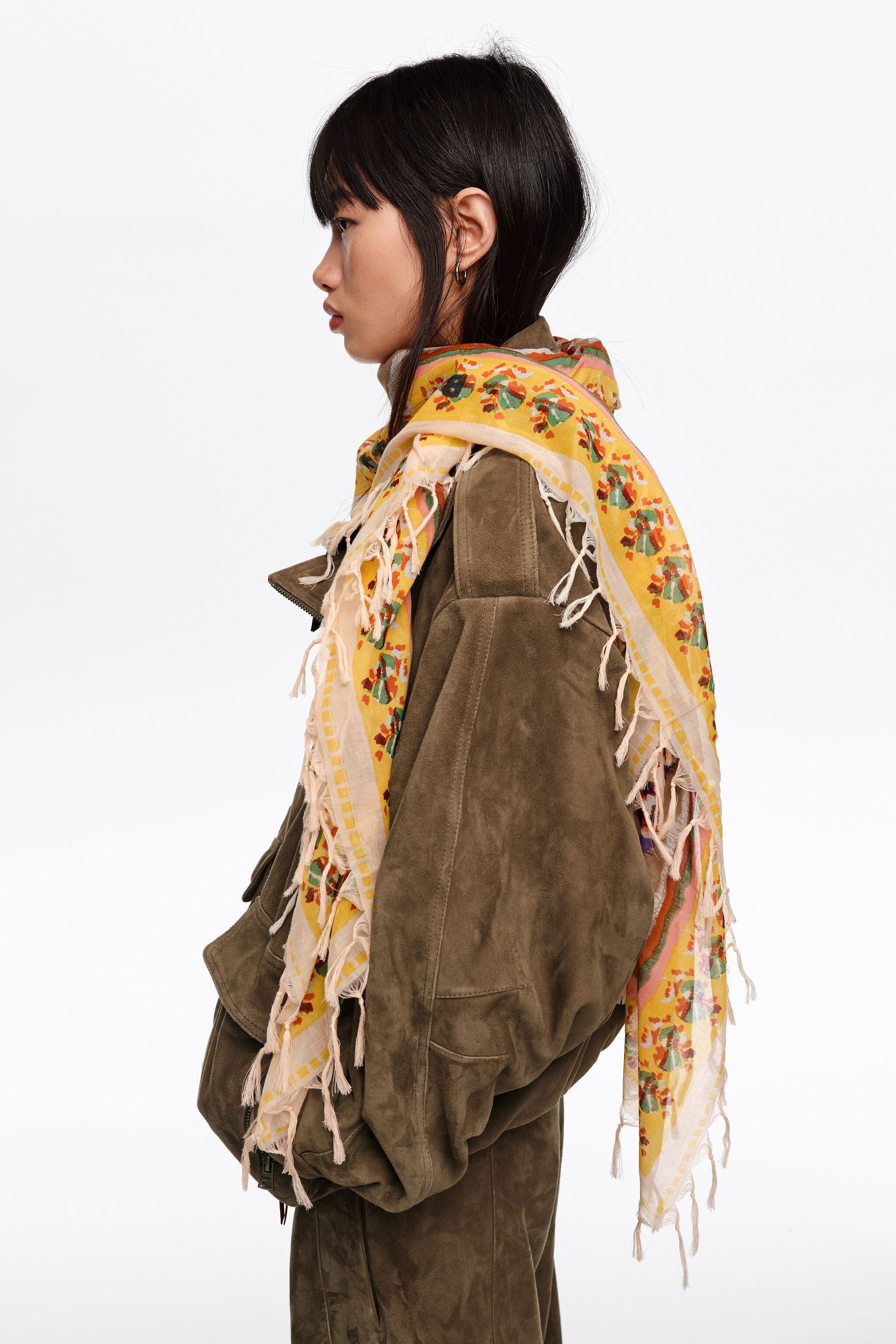Yellow ikat flower patchwork shawl