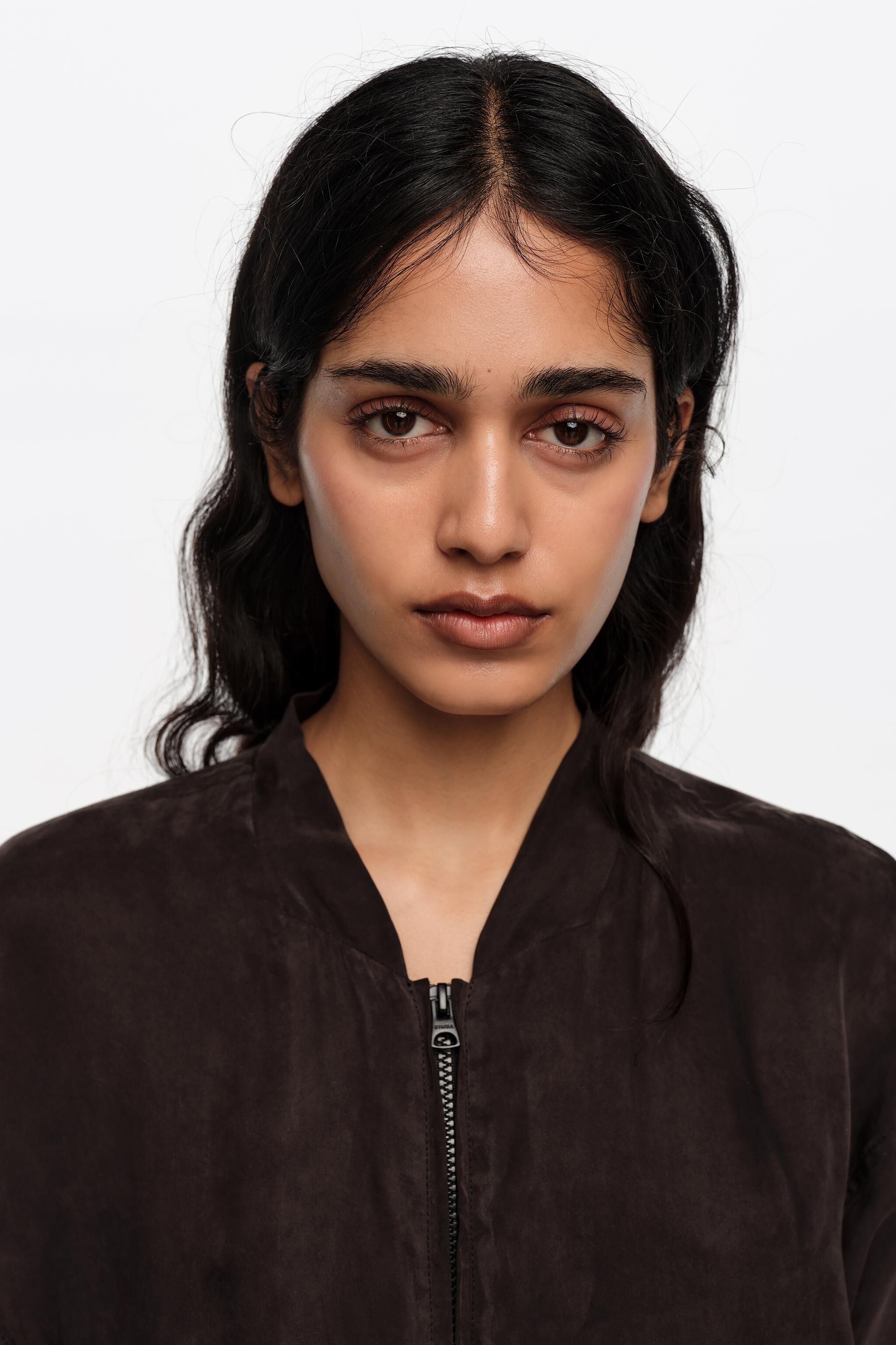 Washed black fluid bomber jacket