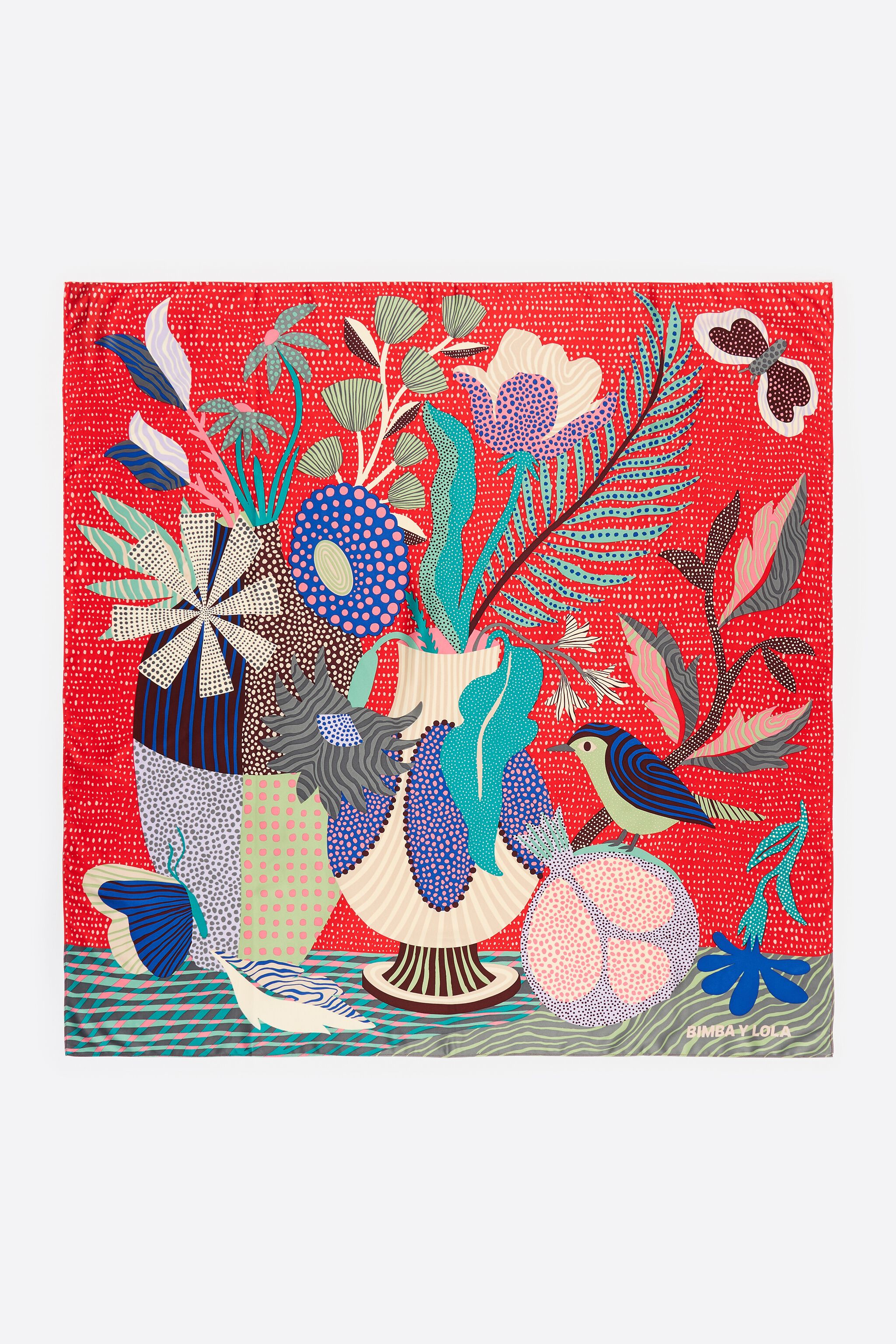 Red pointillist still life scarf