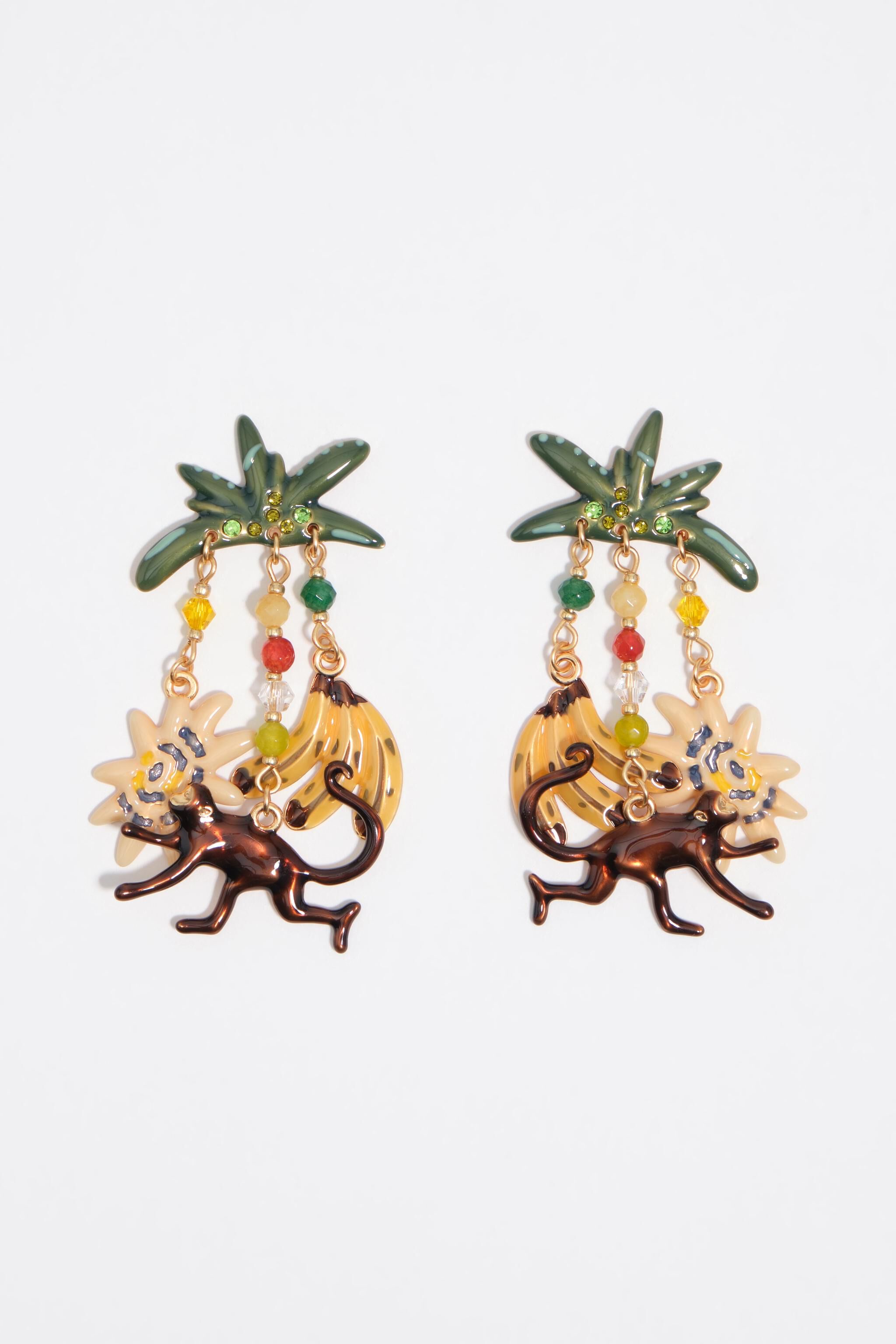 Gold monkeys and bananas earrings