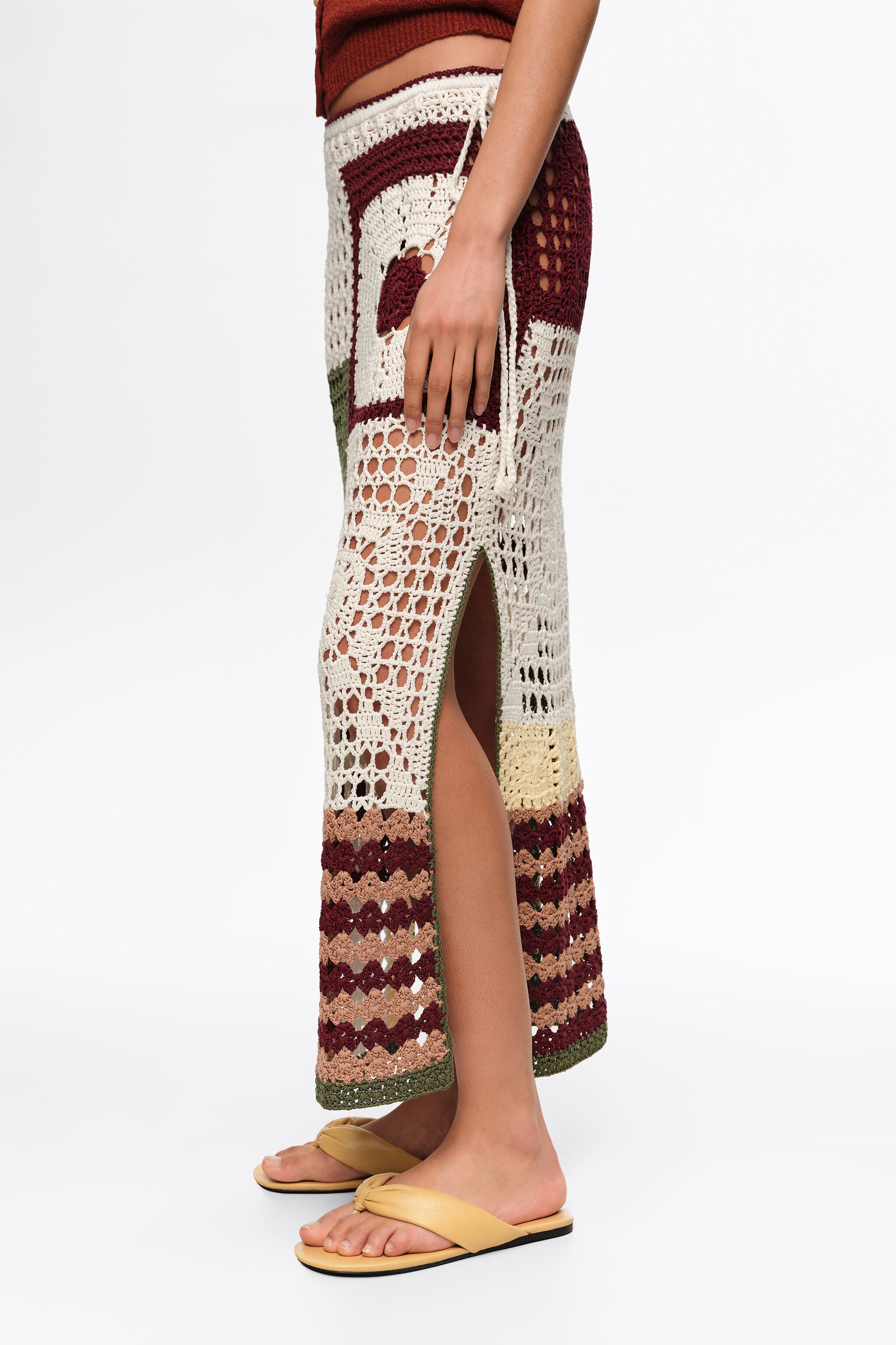 Straight multicolor crochet skirt