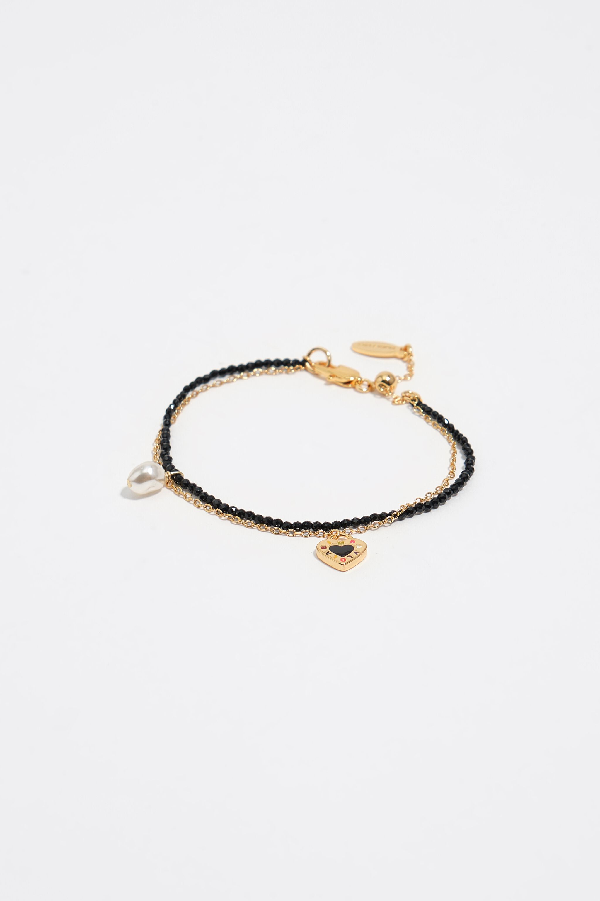 Black double bracelet with crystals and heart logo