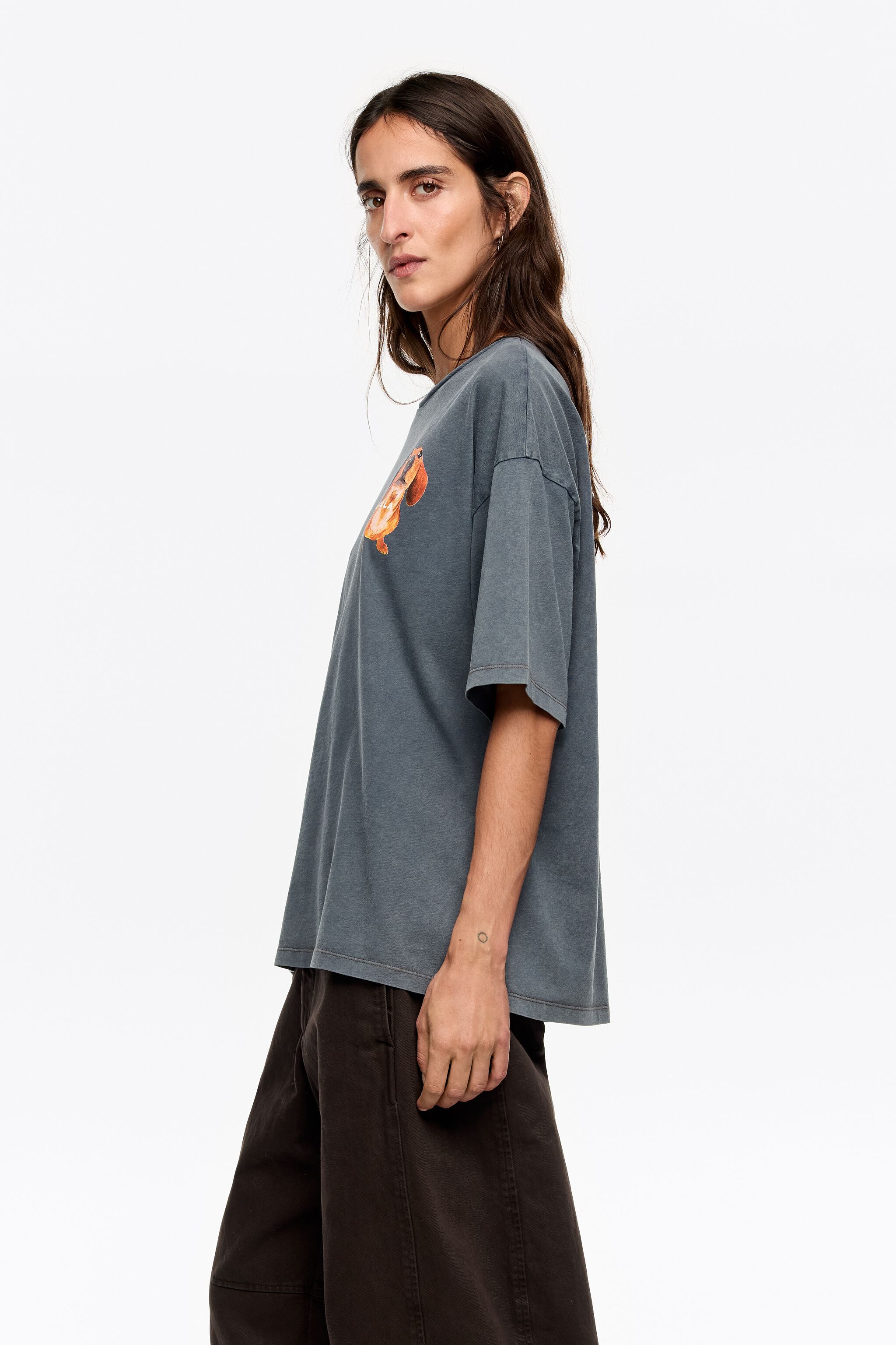 Gray-blue dachshund logo T-shirt