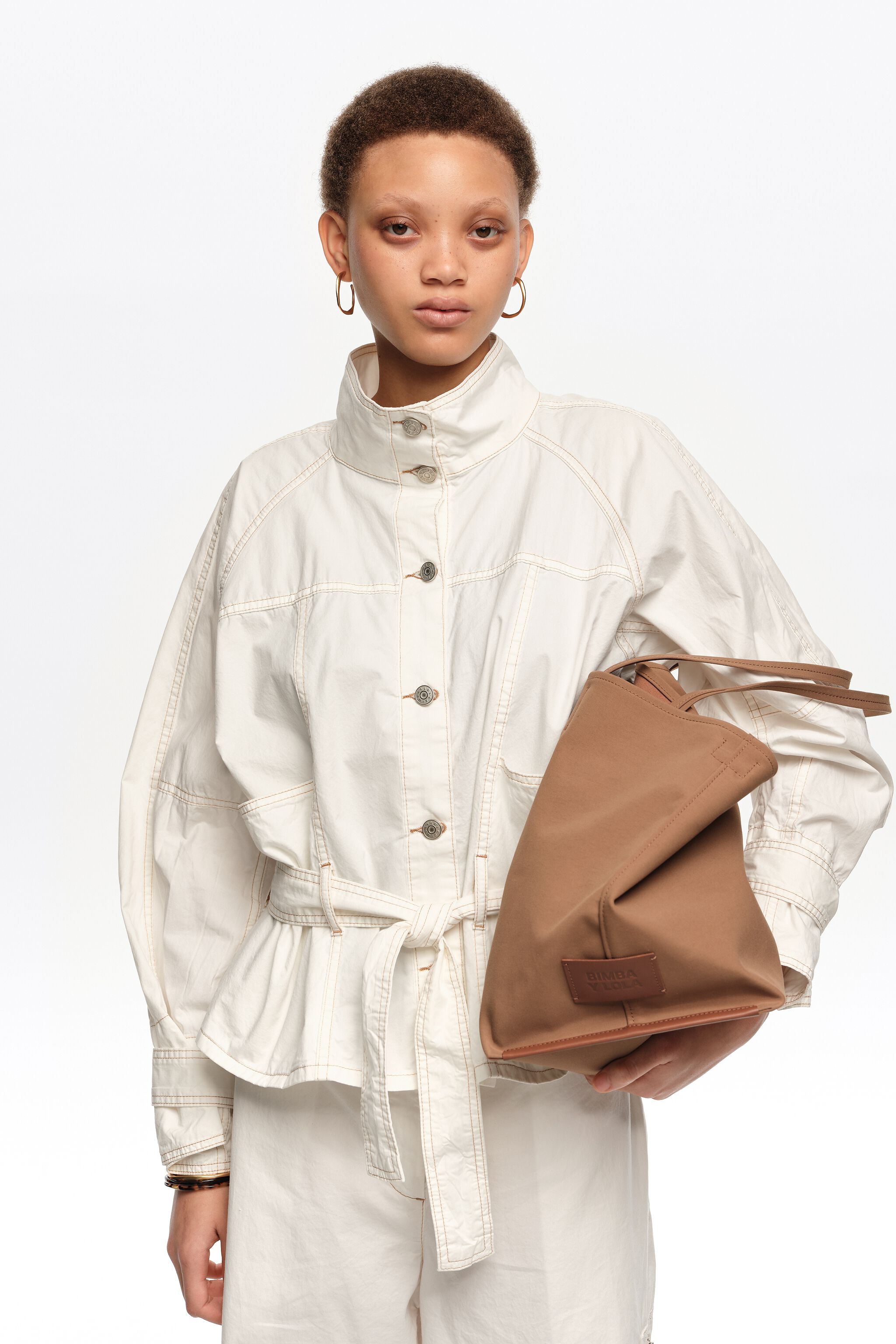 Large cinnamon gabardine shopper bag