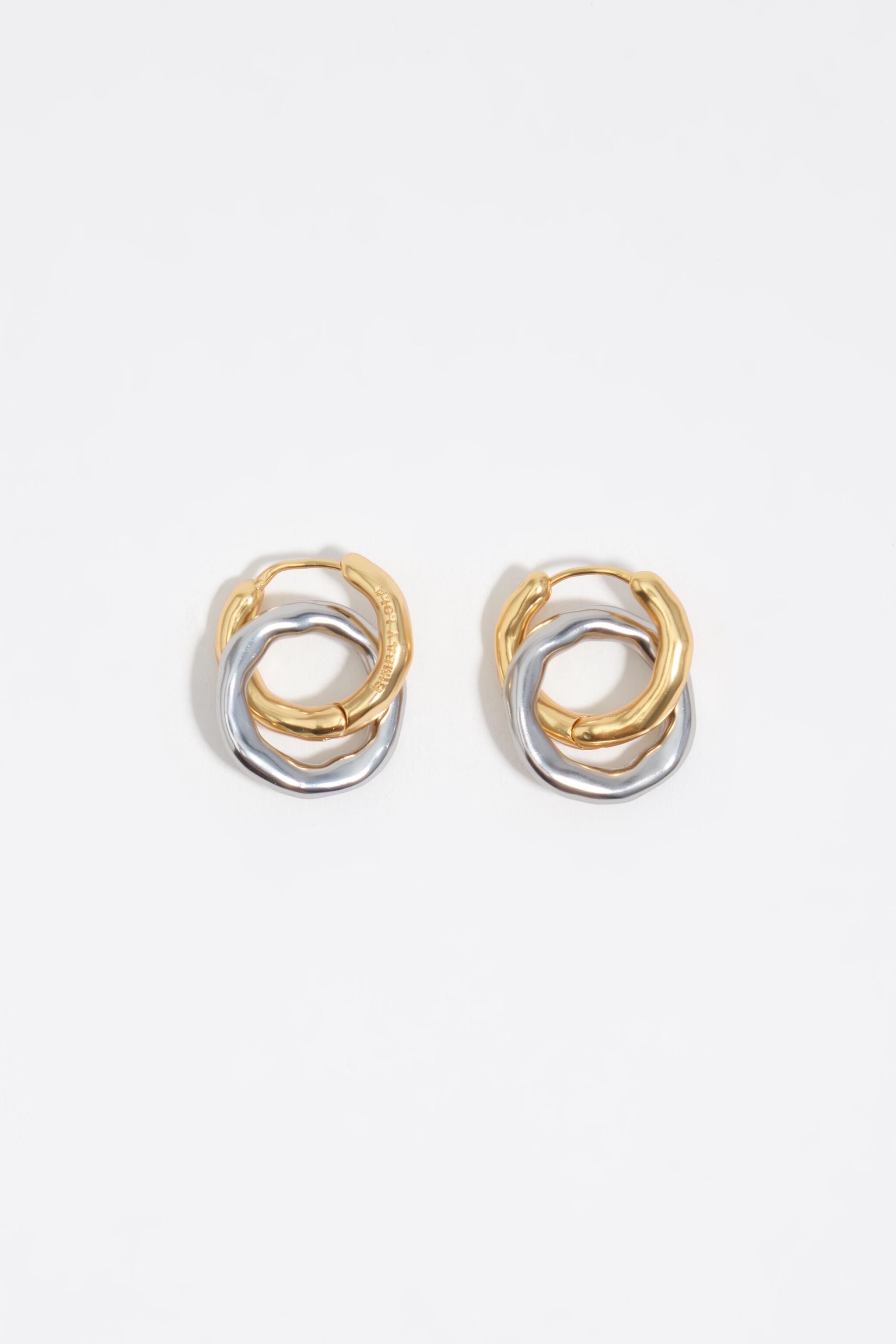 Two-tone textured double hoop earrings