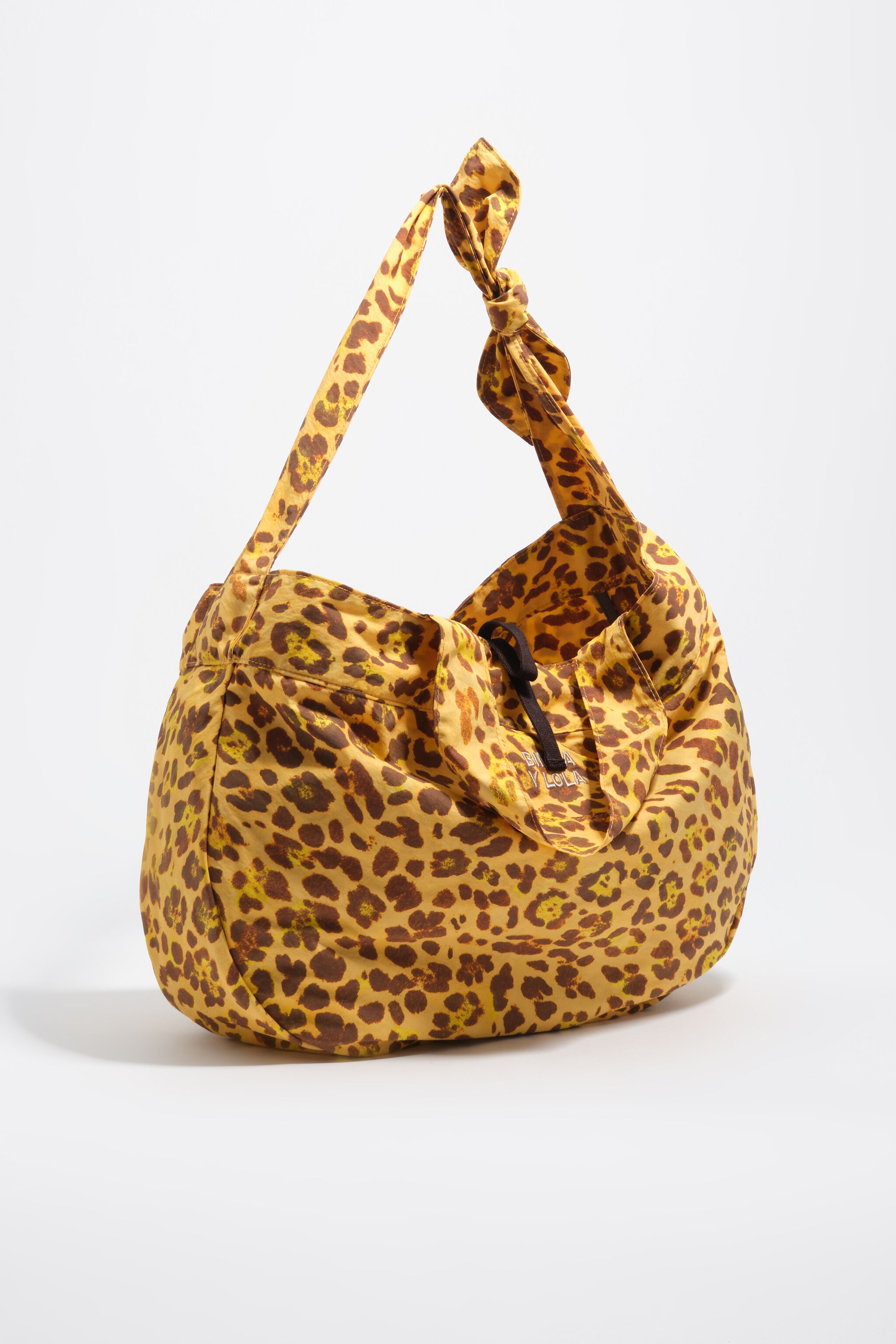 Yellow Leopard nylon shopper bag