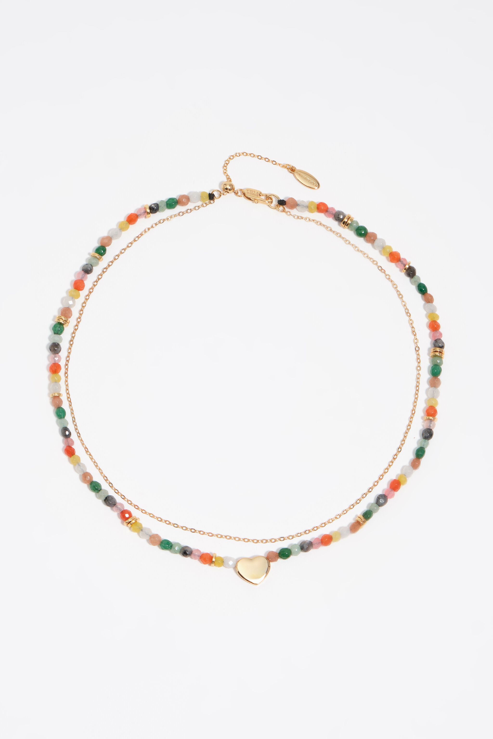 Gold heart and stones double necklace
