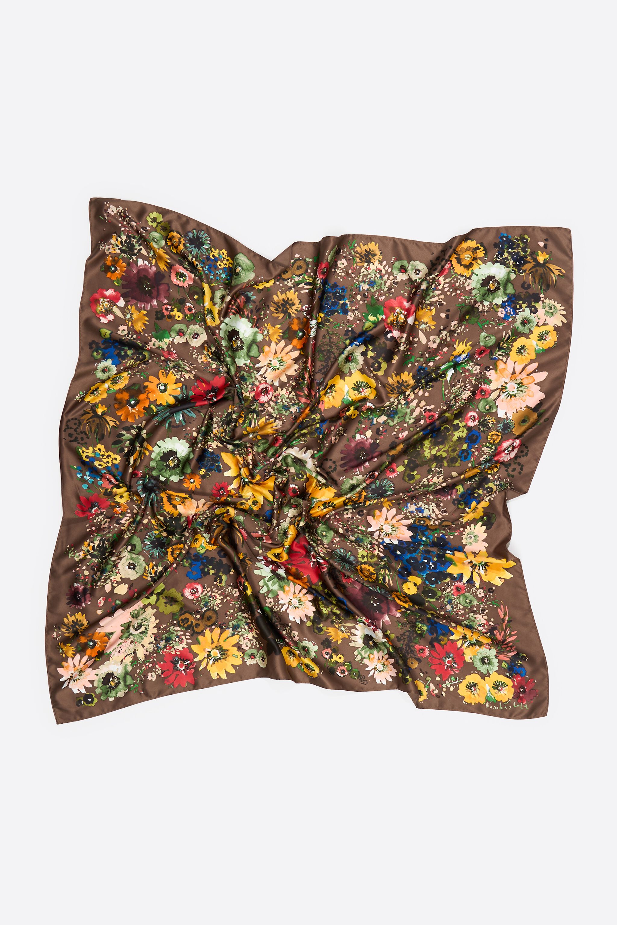 Brown watercolor floral scarf