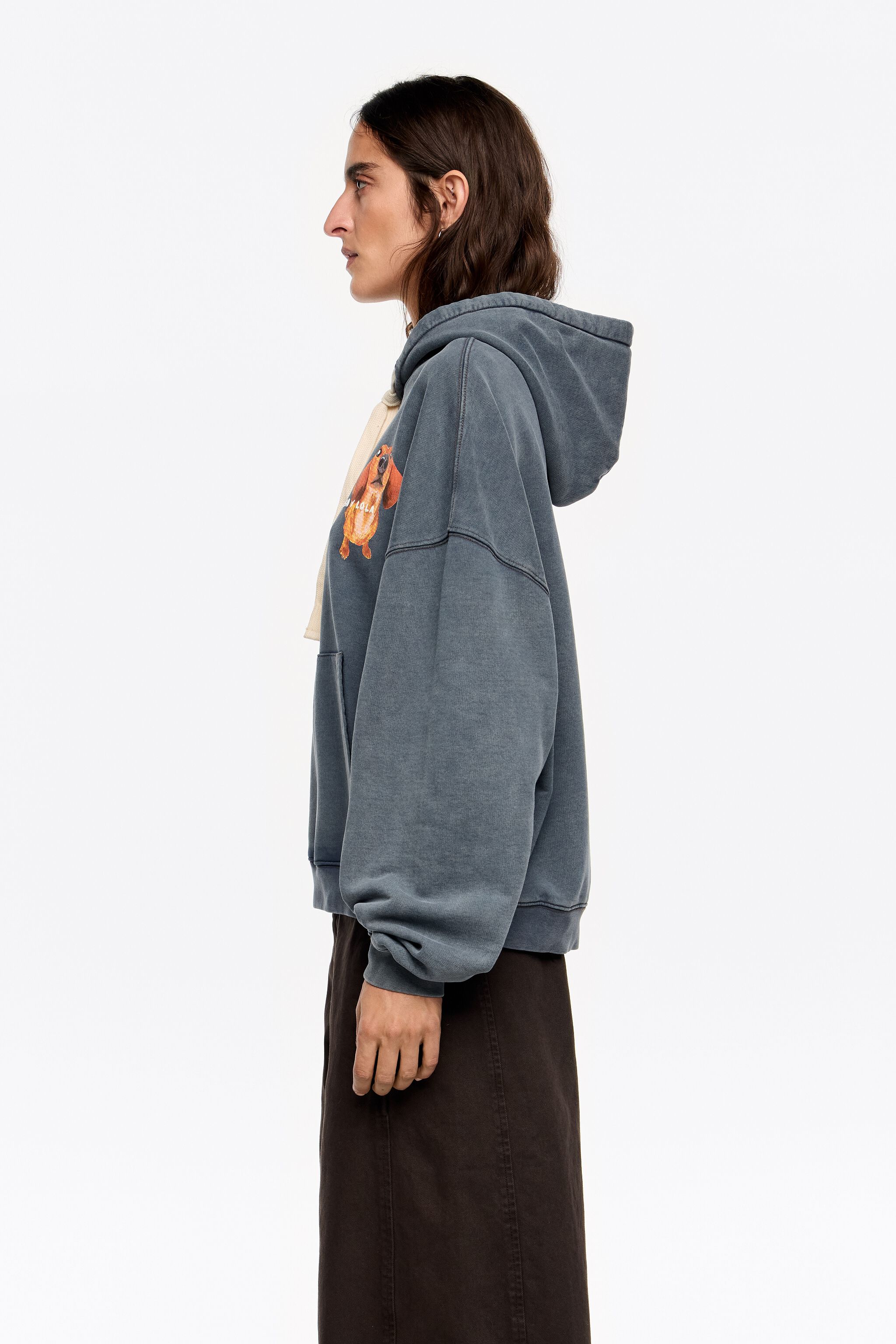 Gray-blue dachshund logo hoodie