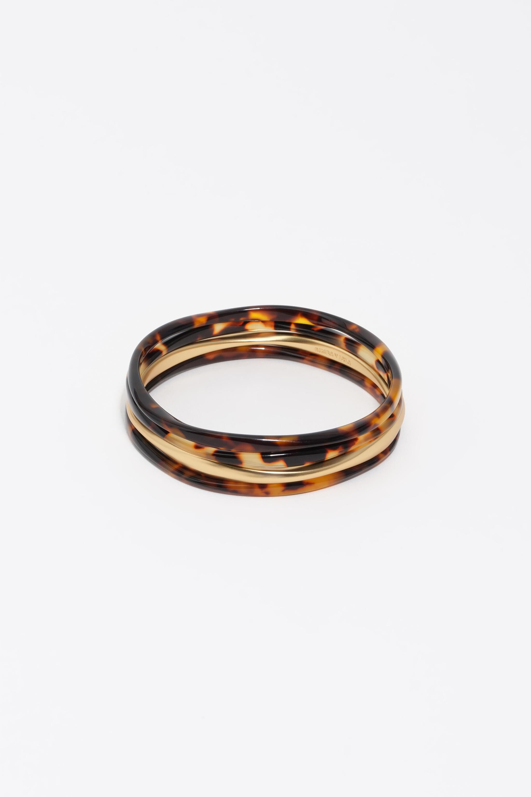 Set of 4 bracelets with tortoiseshell effect and matte gold finish
