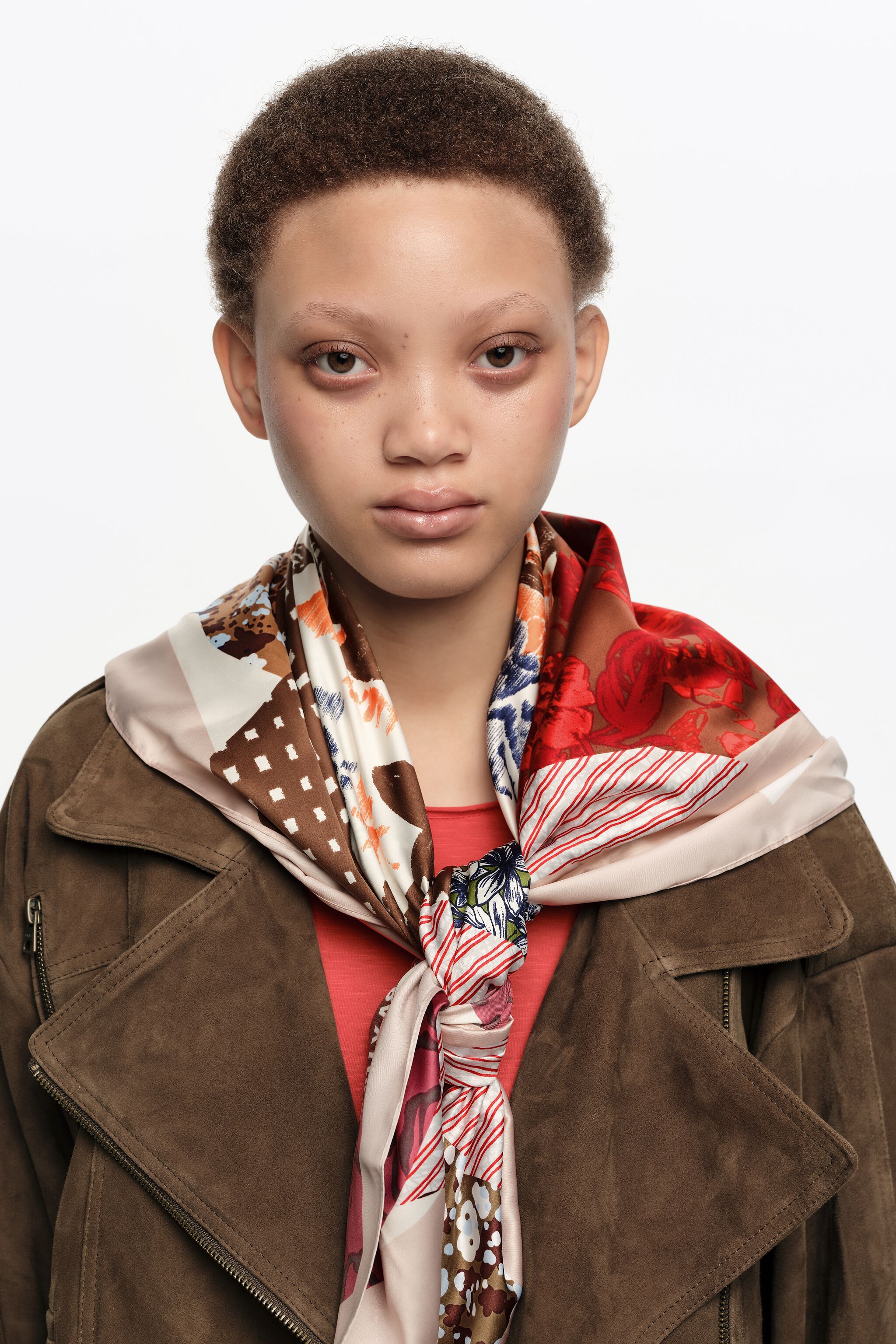 Brown collage print scarf