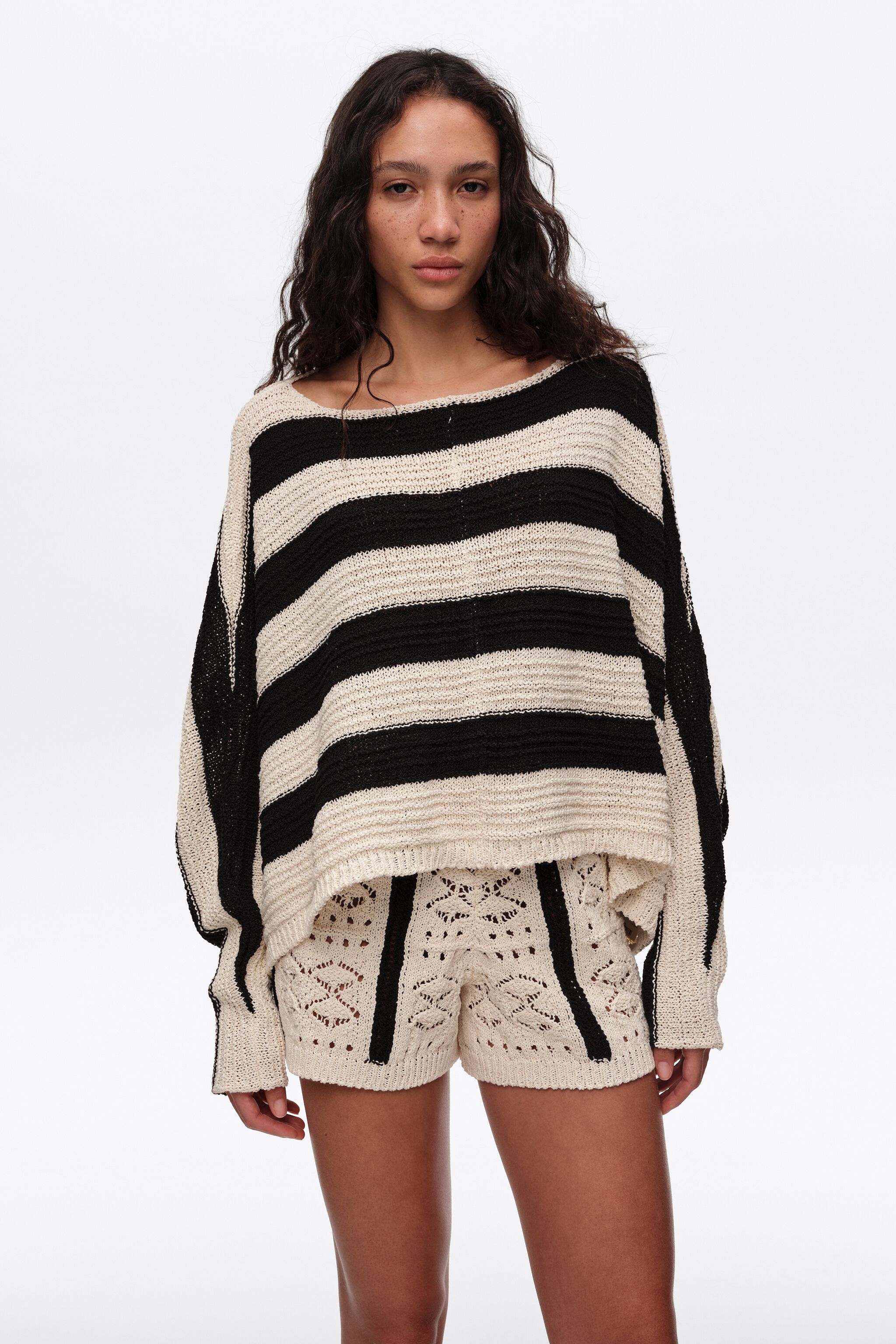 Black striped oversize cropped sweater