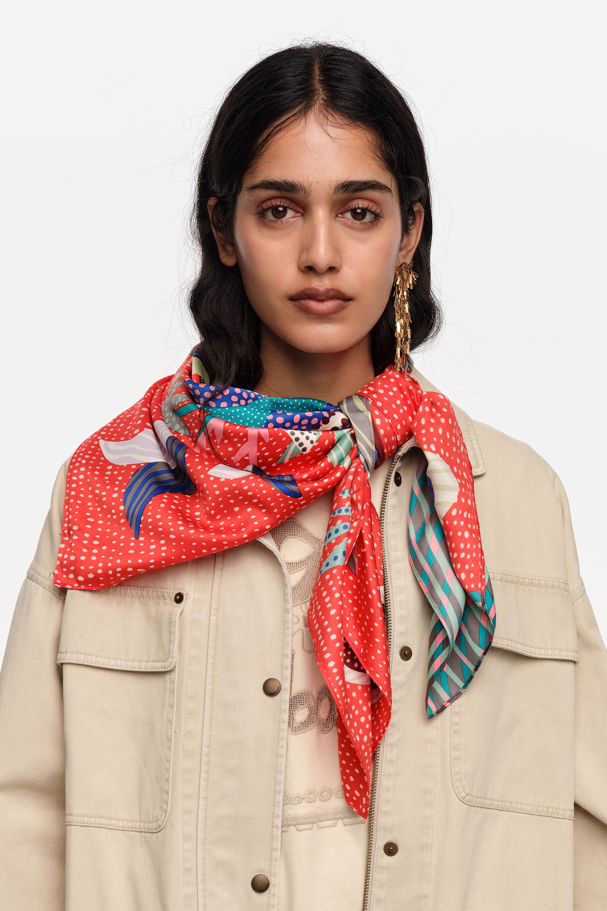 Red pointillist still life scarf