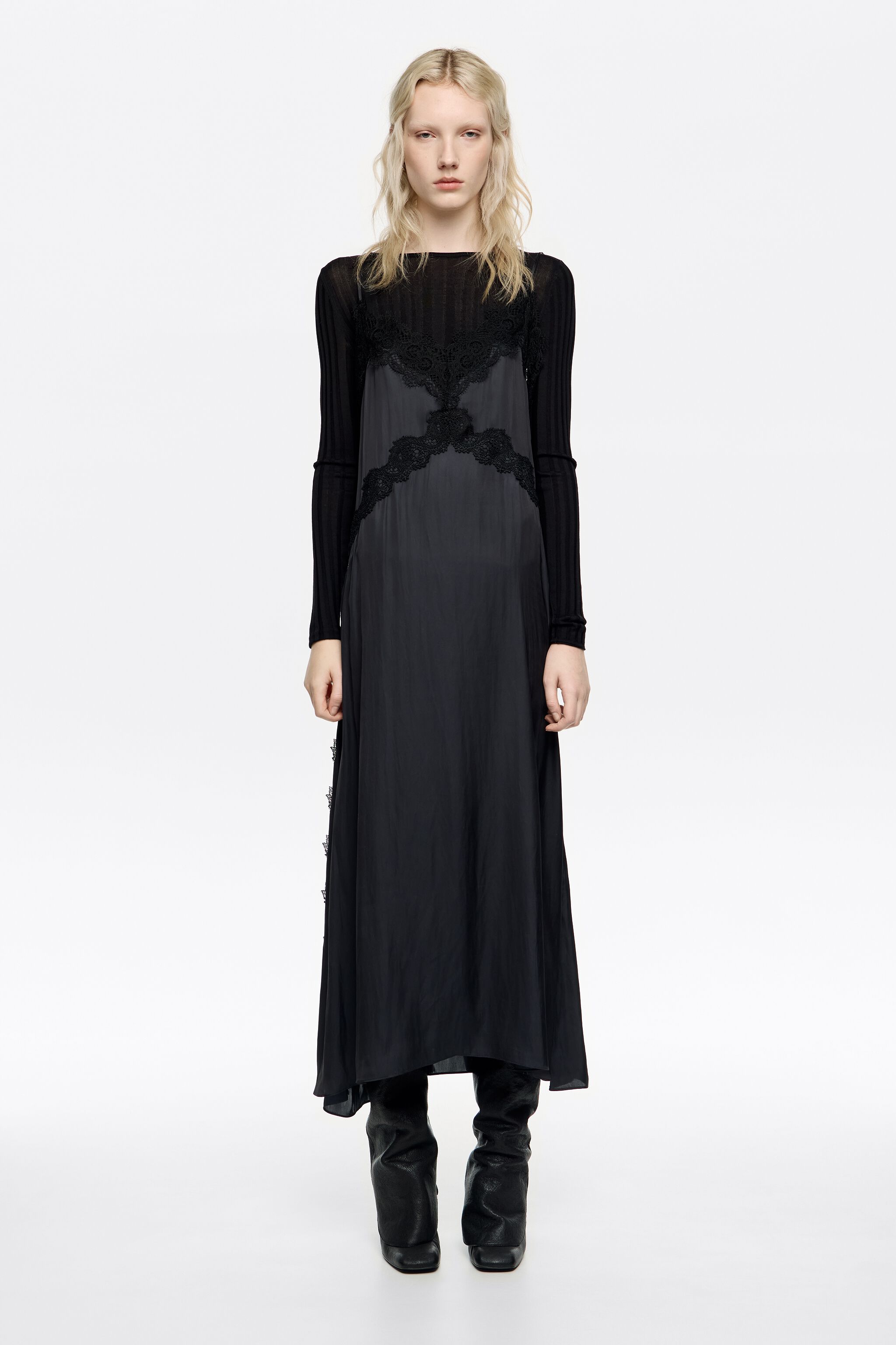 Navy blue fluid lace dress
