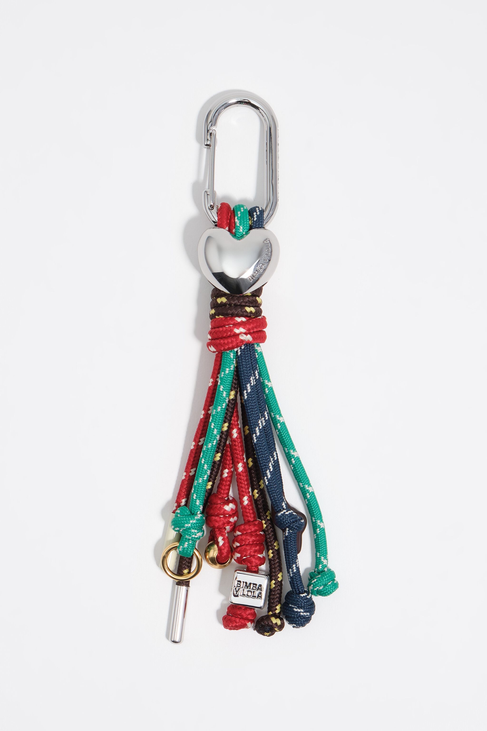 Pom-pom key ring with heart-shaped ropes