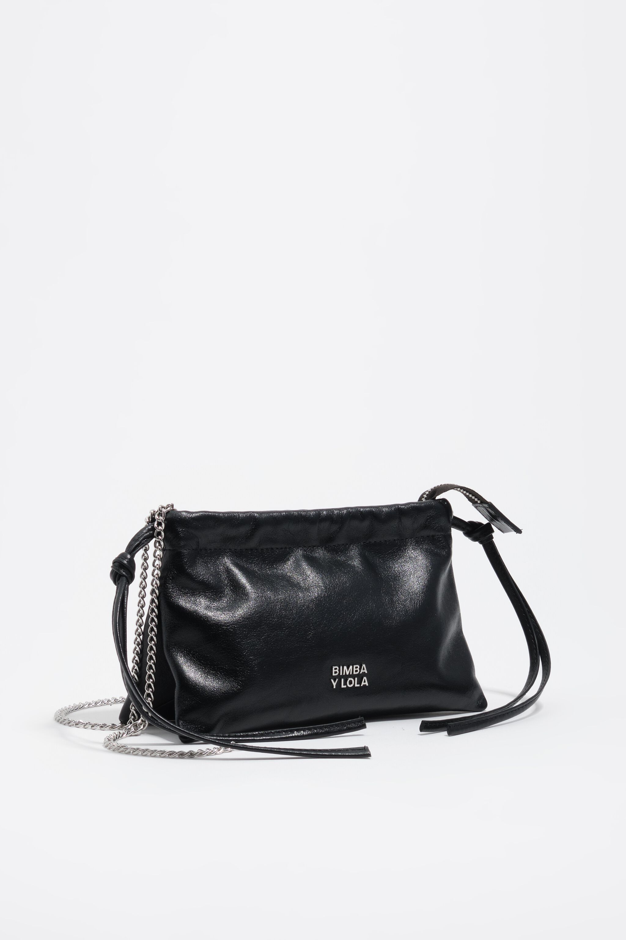 Mini black leather clutch bag