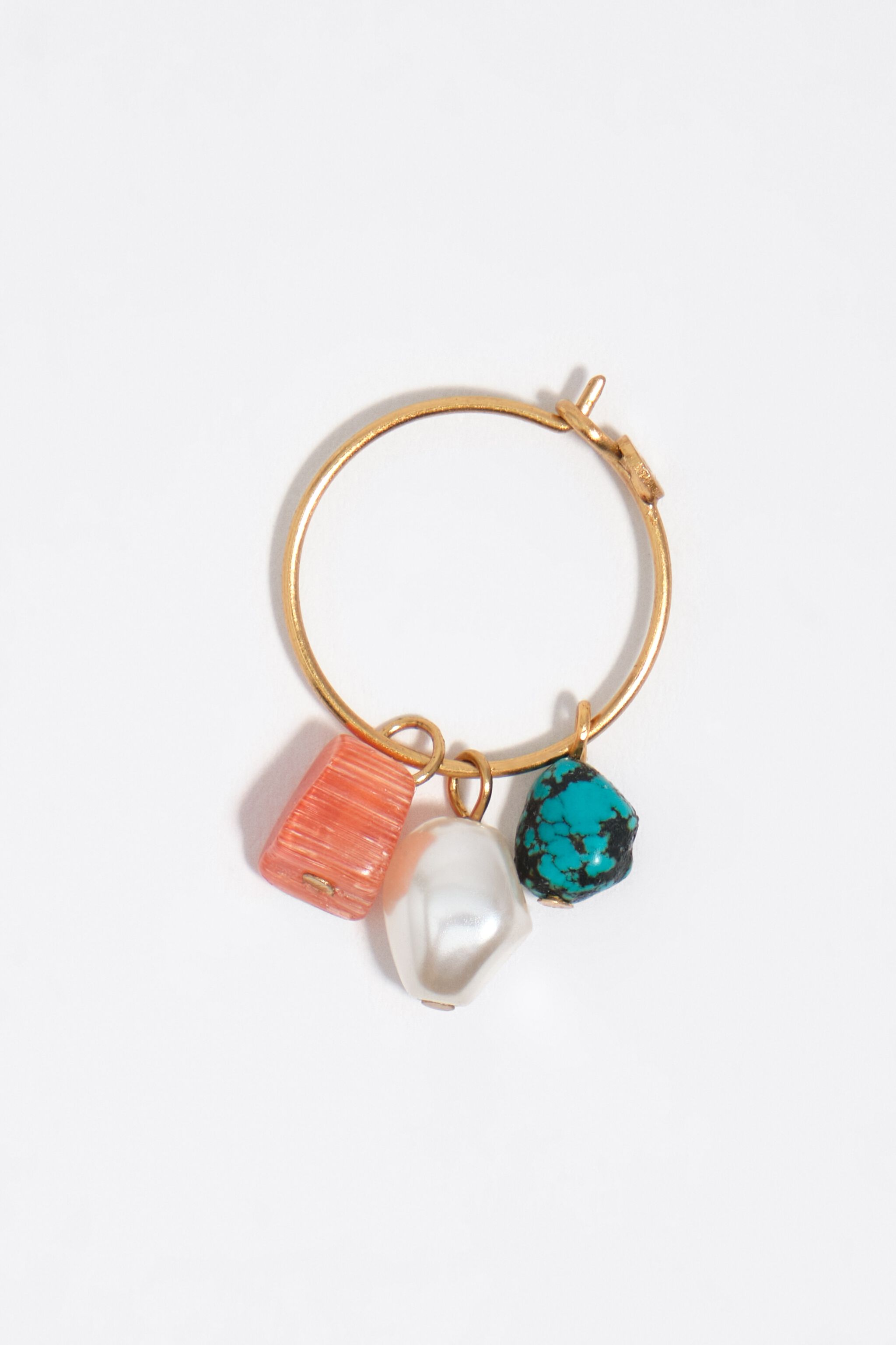 Hoop earrings with multicolor stones and gold pearl