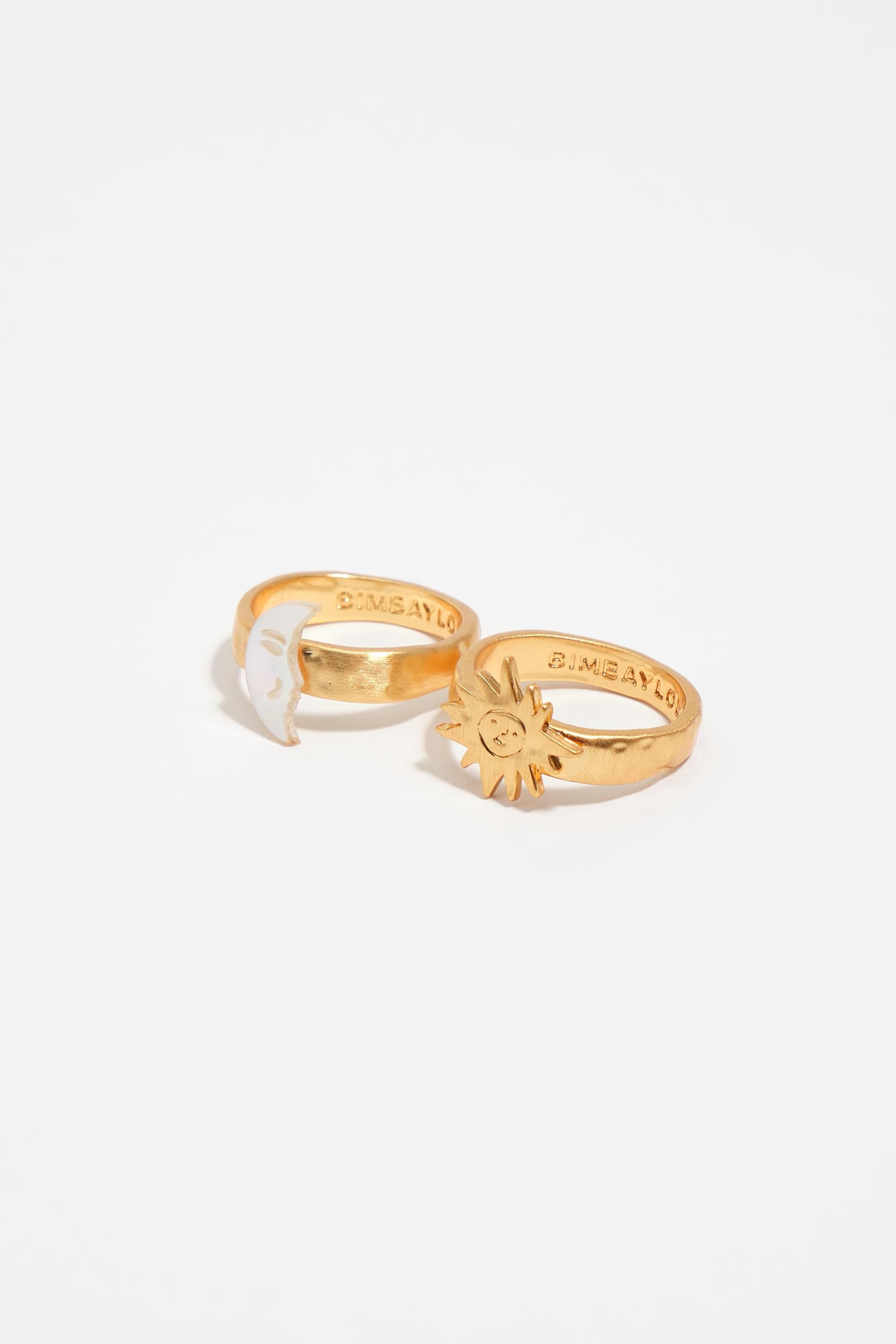 Set of 2 sun and moon rings with mother-of-pearl