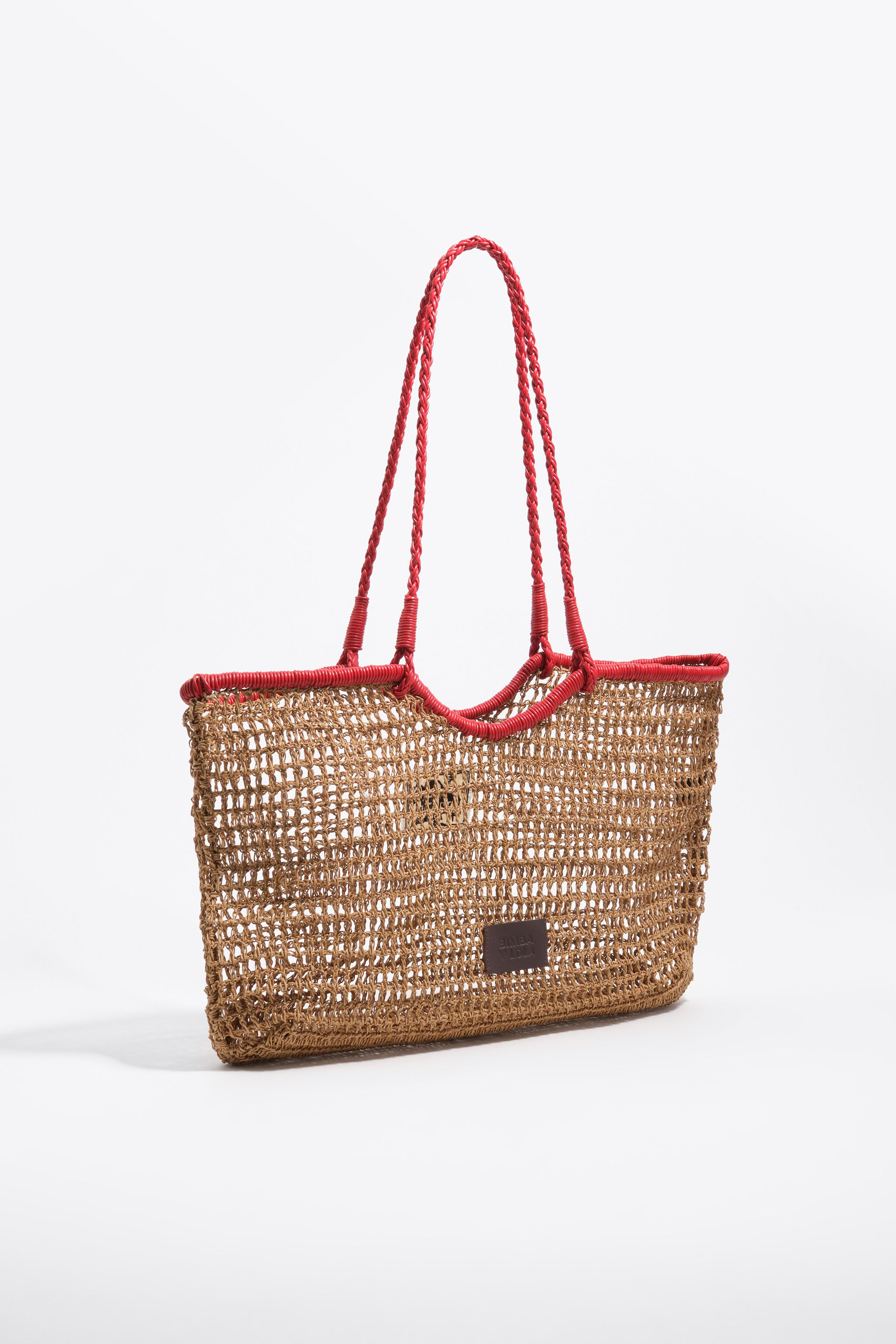 Large dark natural raffia-effect shopper bag